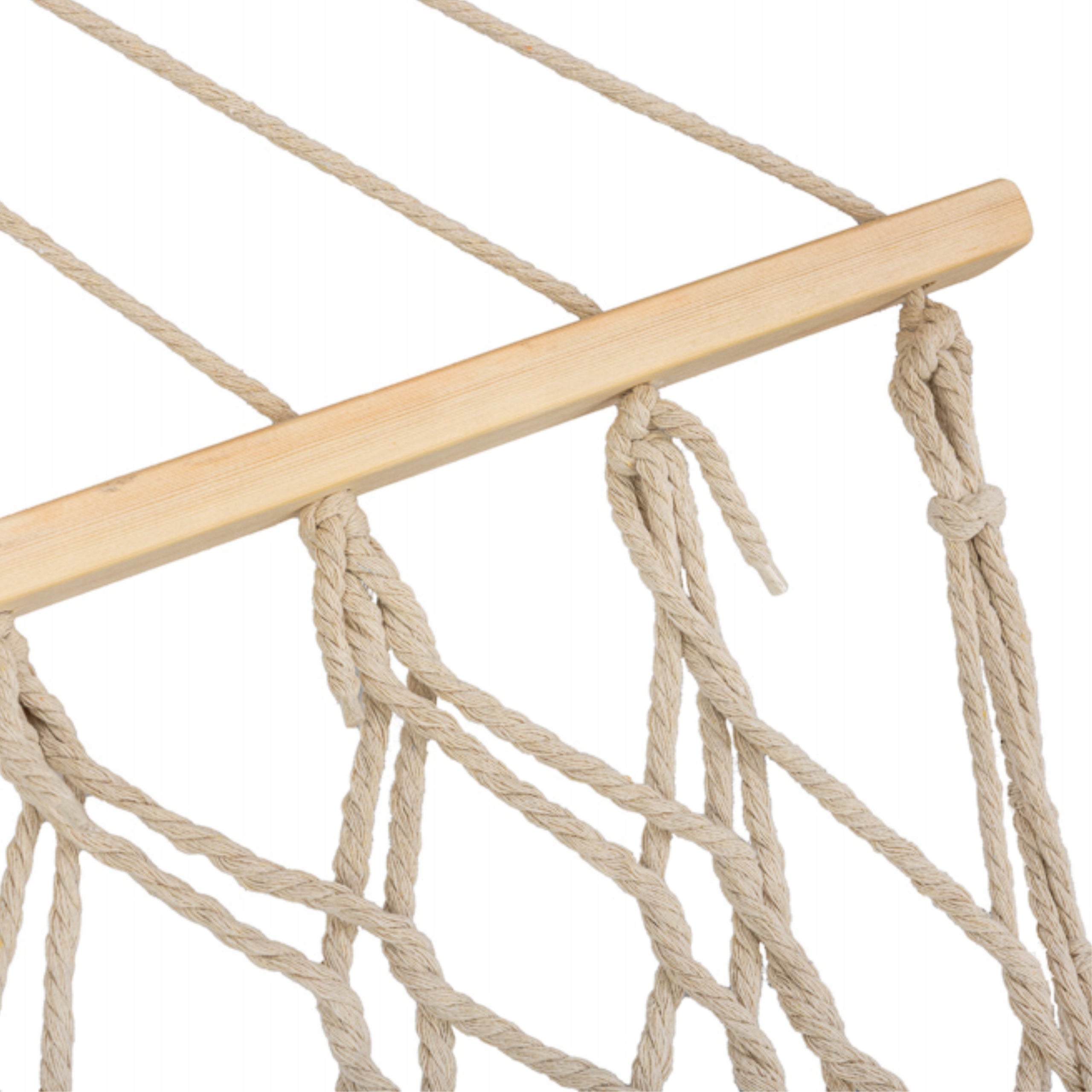 GARDEN HAMMOCK BRAZILIAN SWING BOHO WITH FRINGES MESH BEIGE ECRU 150kg Kind hammock with rod