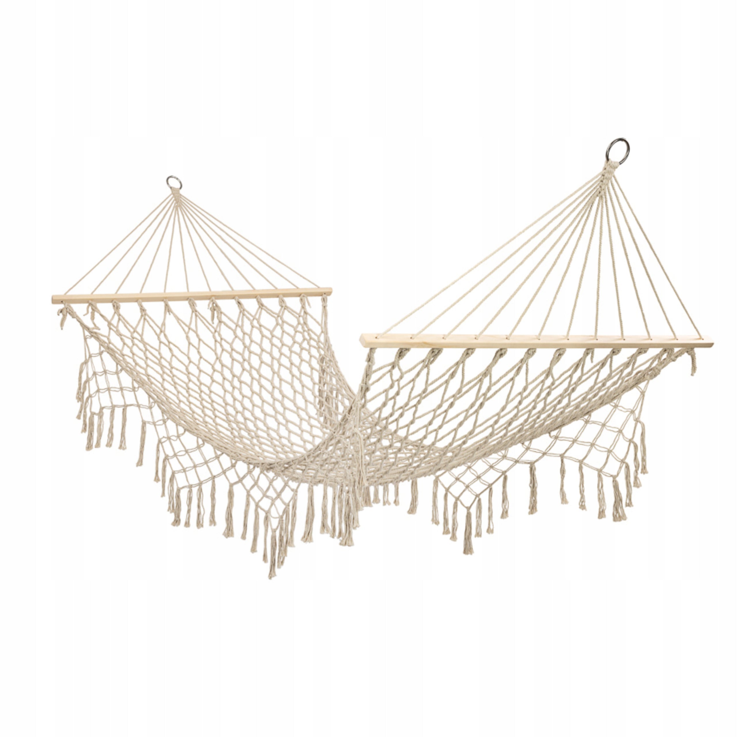GARDEN HAMMOCK BRAZILIAN SWING BOHO WITH FRINGES MESH BEIGE ECRU 150kg Manufacturer code LEŻAK HAMAK DO OGRODU WYPOCZYNKU