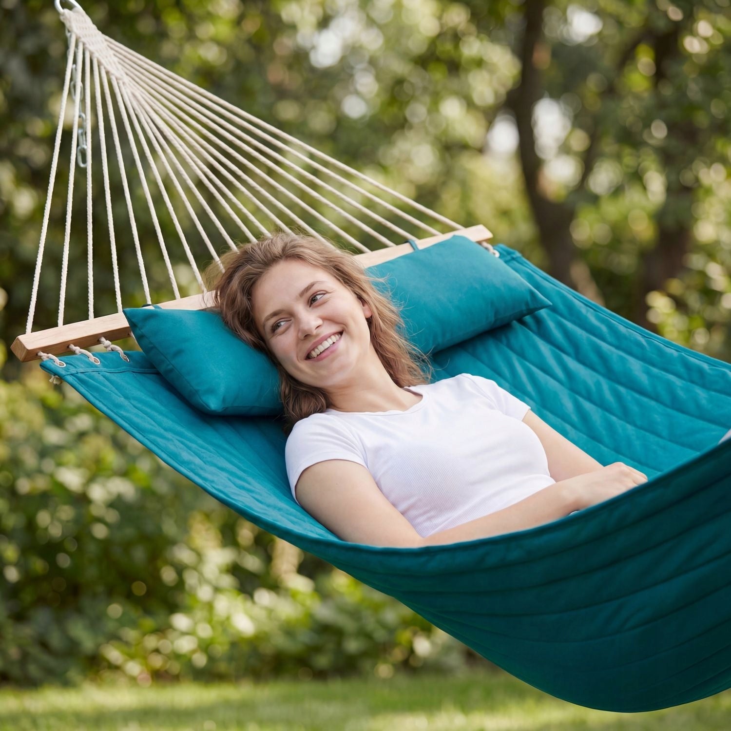 GARDEN HAMMOCK SINGLE AND DOUBLE WIDE WITH PILLOWS 300KG LUVERNO Packaging status original