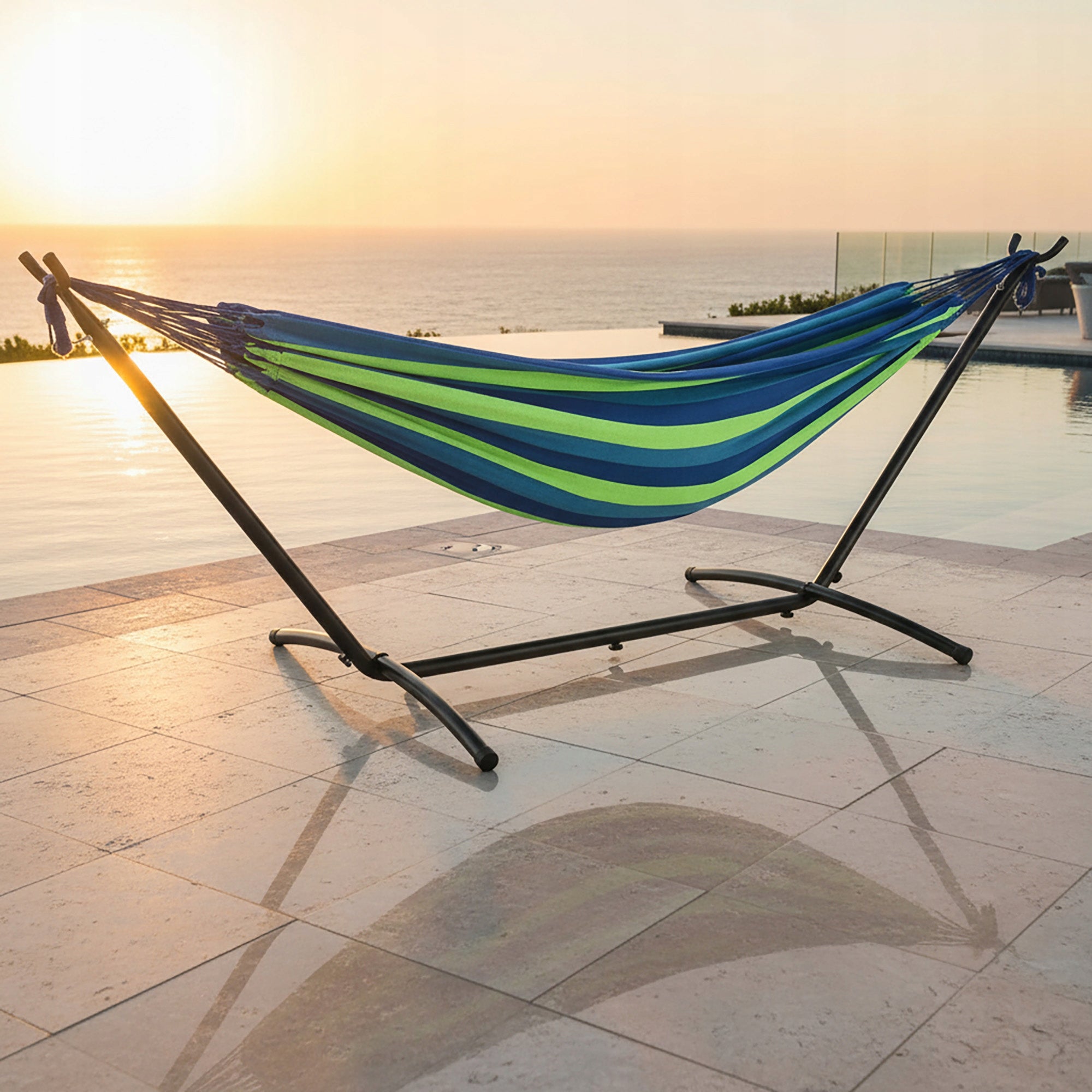 GARDEN HAMMOCK WITH FRAME DOUBLE FRAME FOR HAMMOCK COVER SET XXL Manufacturer code HAMAK ZE STELAŻEM OGRODOWY DWUOSOBOWY LEHMANN