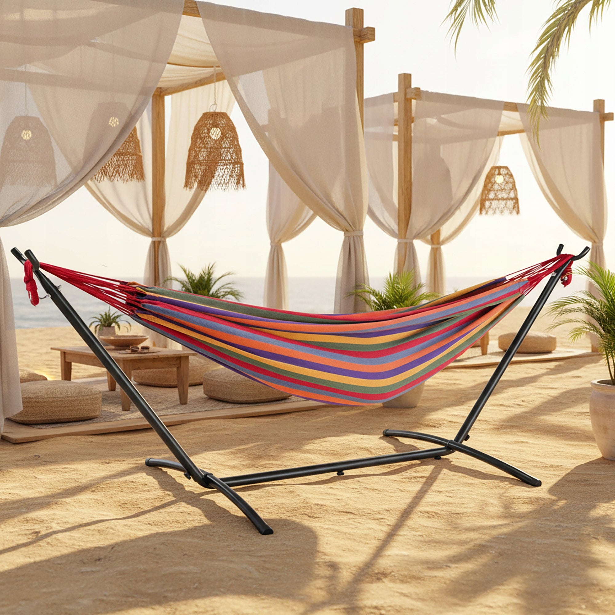 GARDEN HAMMOCK WITH FRAME DOUBLE HAMMOCK STAND SET XXL COVER Total length 281 cm