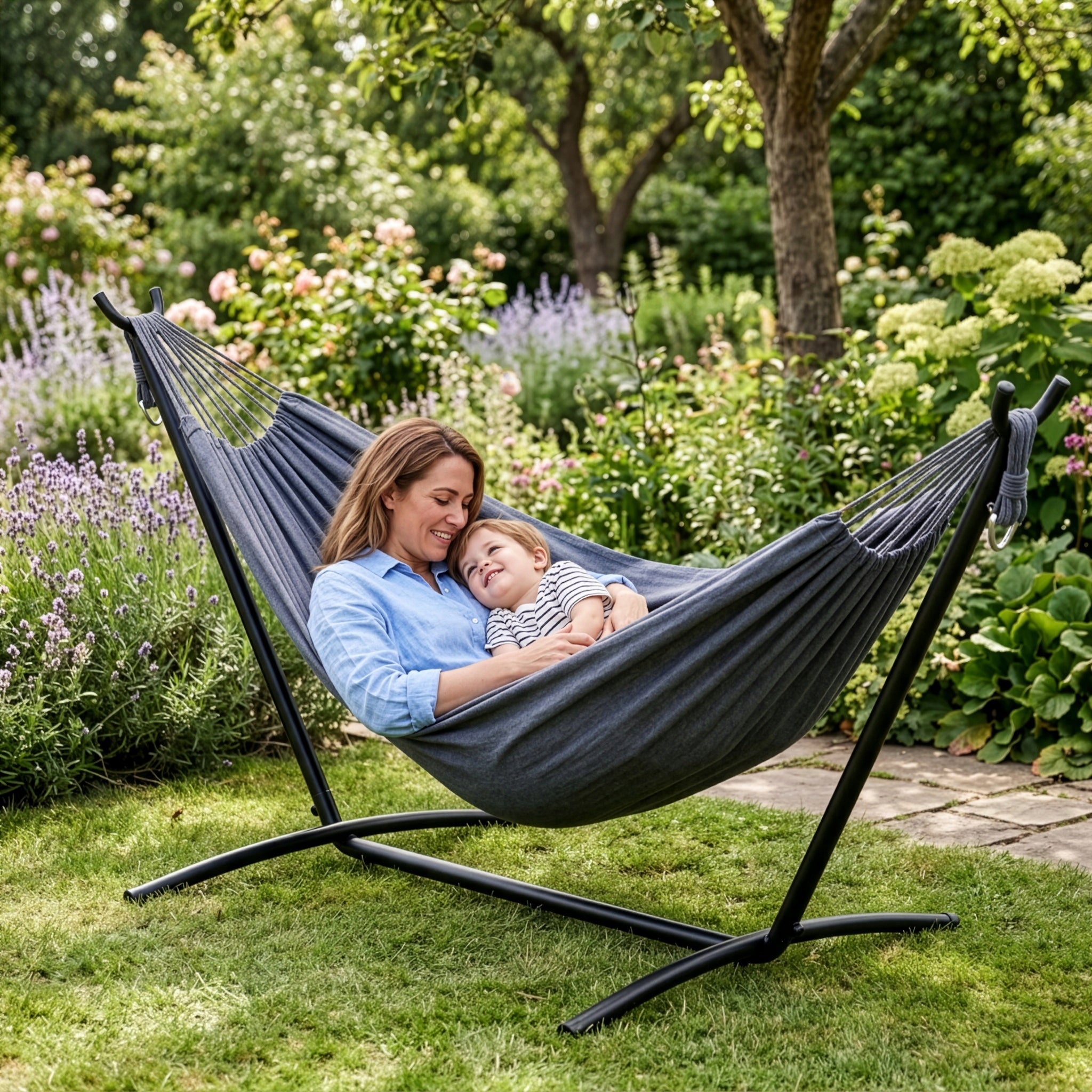GARDEN HAMMOCK WITH FRAME DOUBLE HAMMOCK STAND STEEL + COVER Packaging status original
