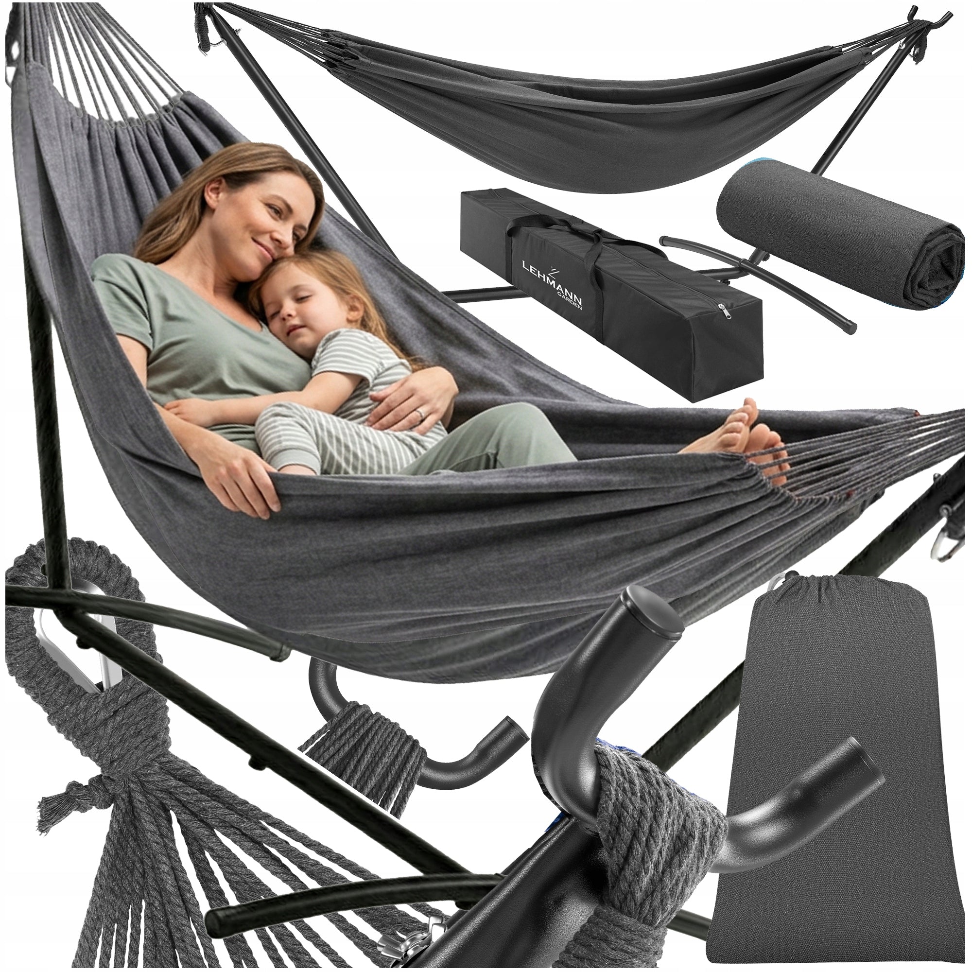 GARDEN HAMMOCK WITH FRAME DOUBLE HAMMOCK STAND STEEL + COVER