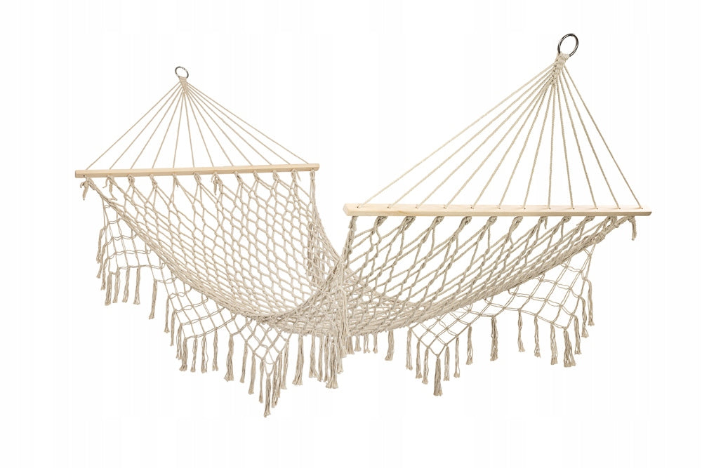 GARDEN HAMMOCK WITH FRINGES BOHO Brazilian ecru for garden terrace 150kg Kind hammock without rod