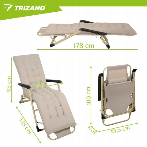 GARDEN HIKING CHAIR FOLDING METAL WITH CUSHION ADJUSTABLE BED Manufacturer code Leżak ogrodowy składany Trizand 27553