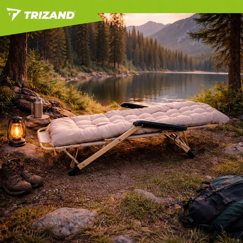 GARDEN HIKING CHAIR FOLDING METAL WITH CUSHION ADJUSTABLE BED Model Leżak ogrodowy składany wygodny mocny kempingowy