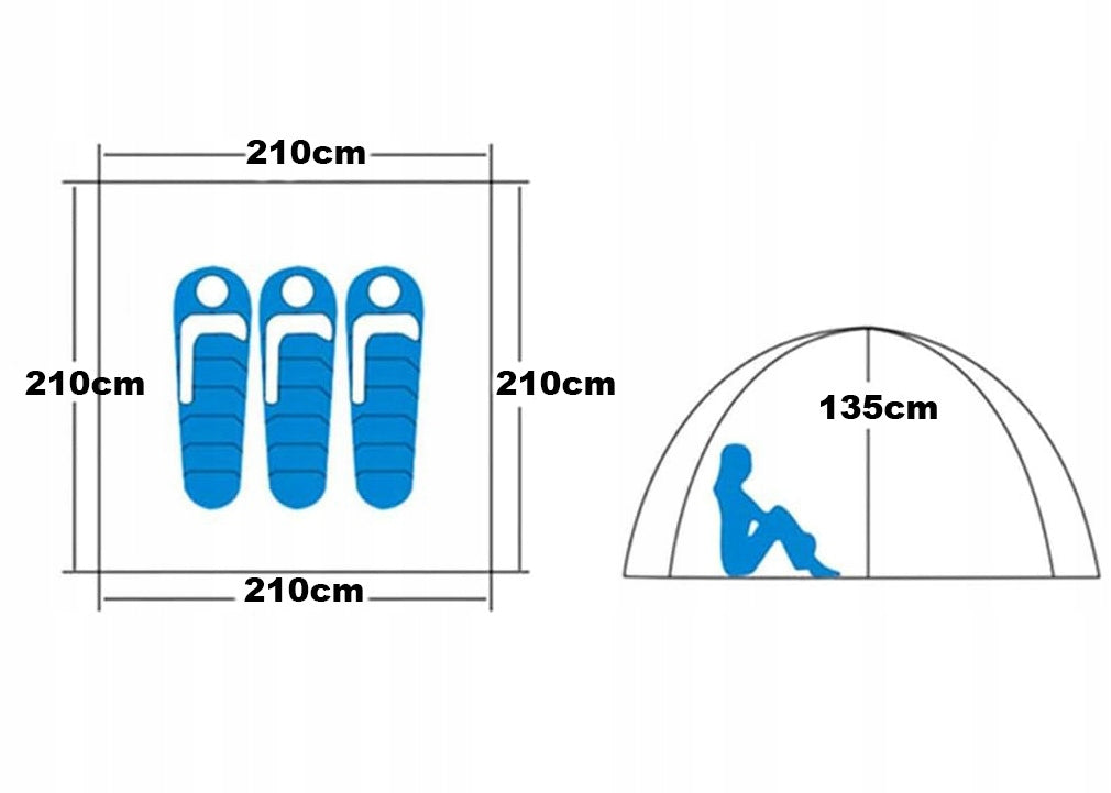 GARDEN HIKING TENT 3 PERSON CAMPING WATERPROOF WITH MOSQUITO NET Brand Be-active