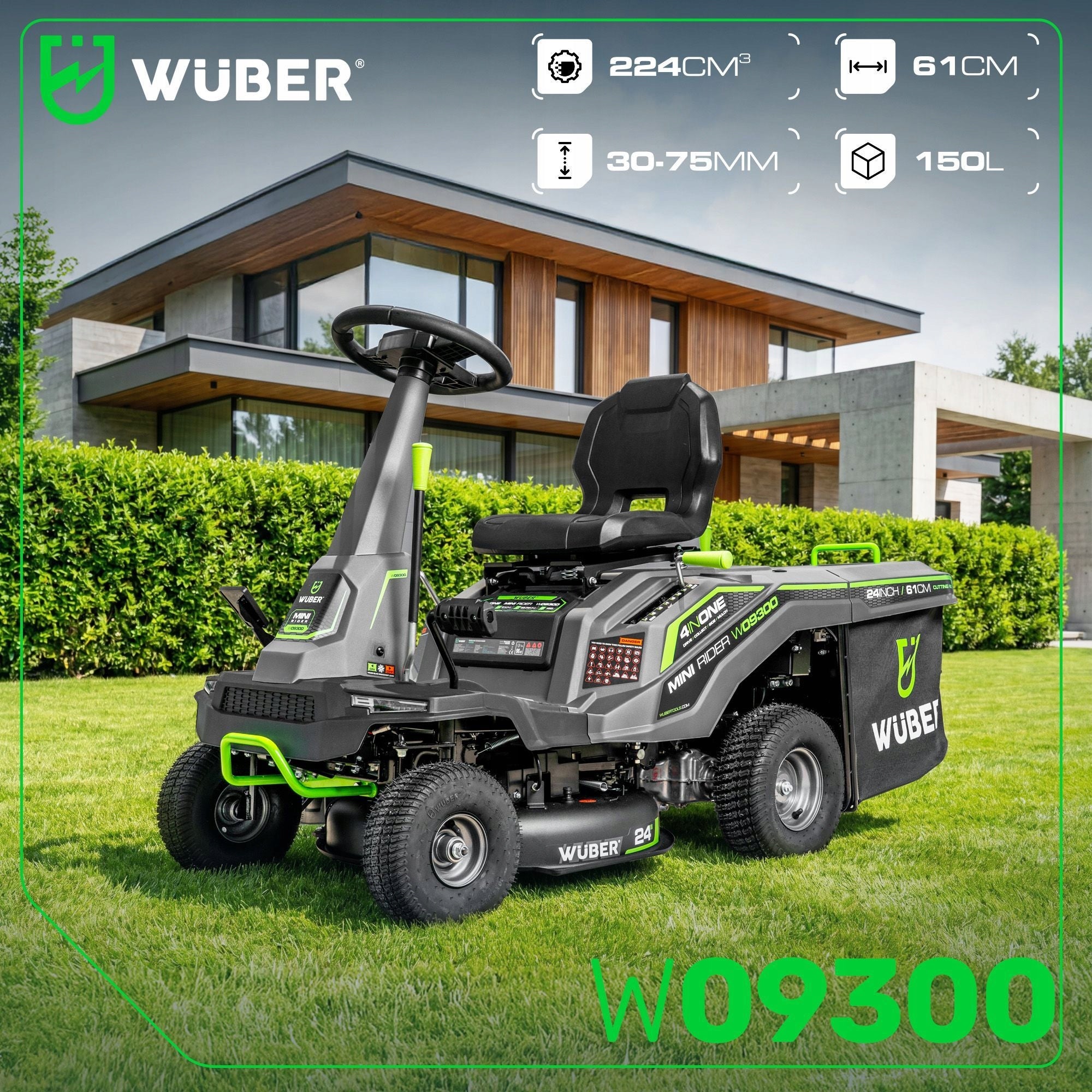 GARDEN LAWN MOWER WITH BASKET 150L / 61cm / 6,12KM STRONG RETURNABLE 4in1 Manufacturer code W09300 KOSIARKA-TRAKTOREK OGRODOWY MINI RIDER