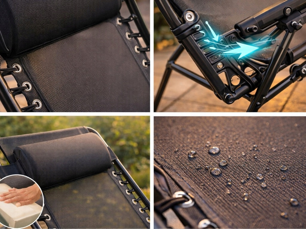 GARDEN LOUNGER 2 PCS SET BEACH CHAIR GRAVITY GRILL TABLE CHAIR Kind sunbed