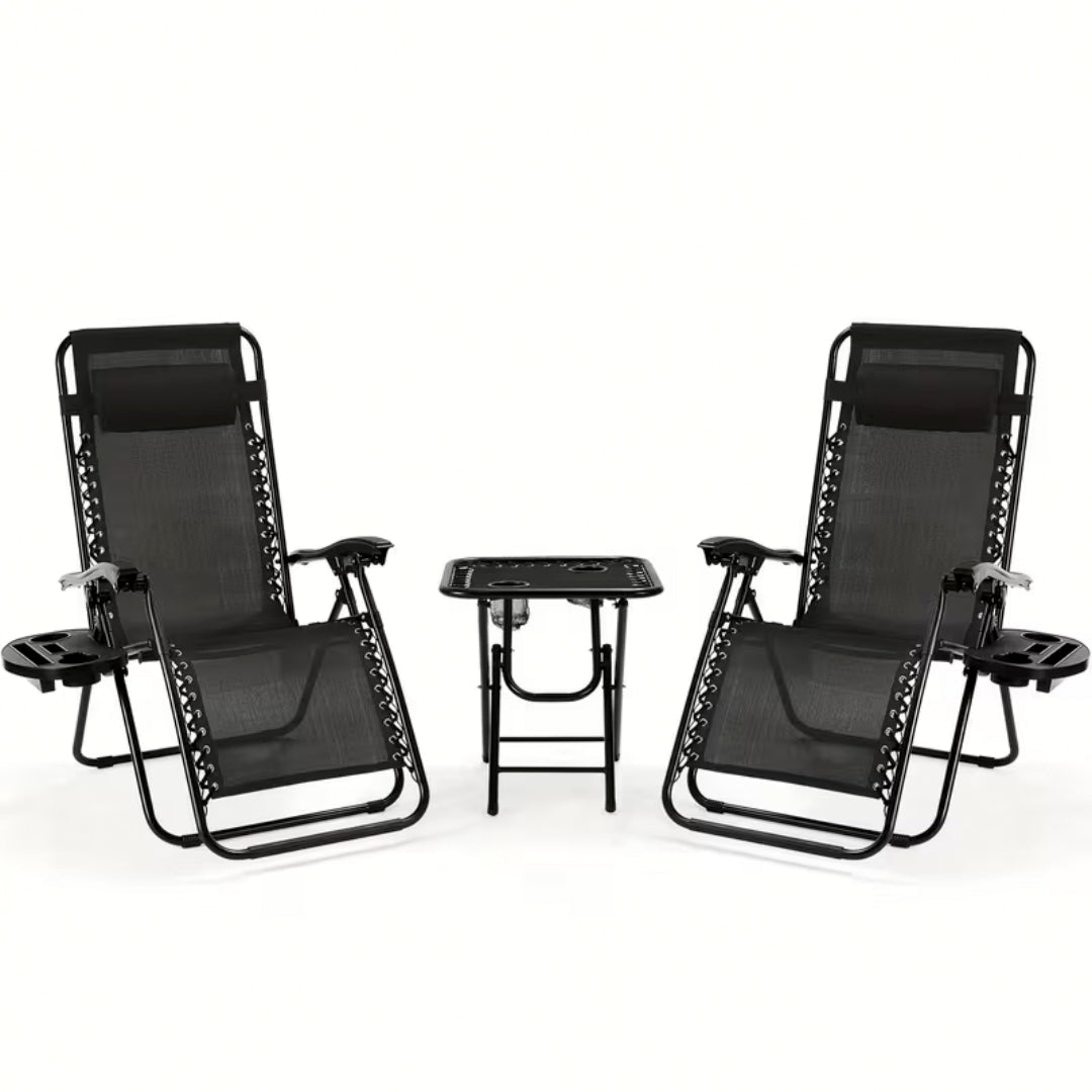 GARDEN LOUNGER 2 PCS SET BEACH CHAIR GRAVITY GRILL TABLE CHAIR Packaging status original