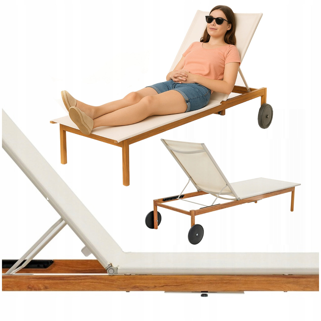 GARDEN LOUNGER ADJUSTABLE FOLDING WITH POOL WHEELS FOR TERRACE BALCONY