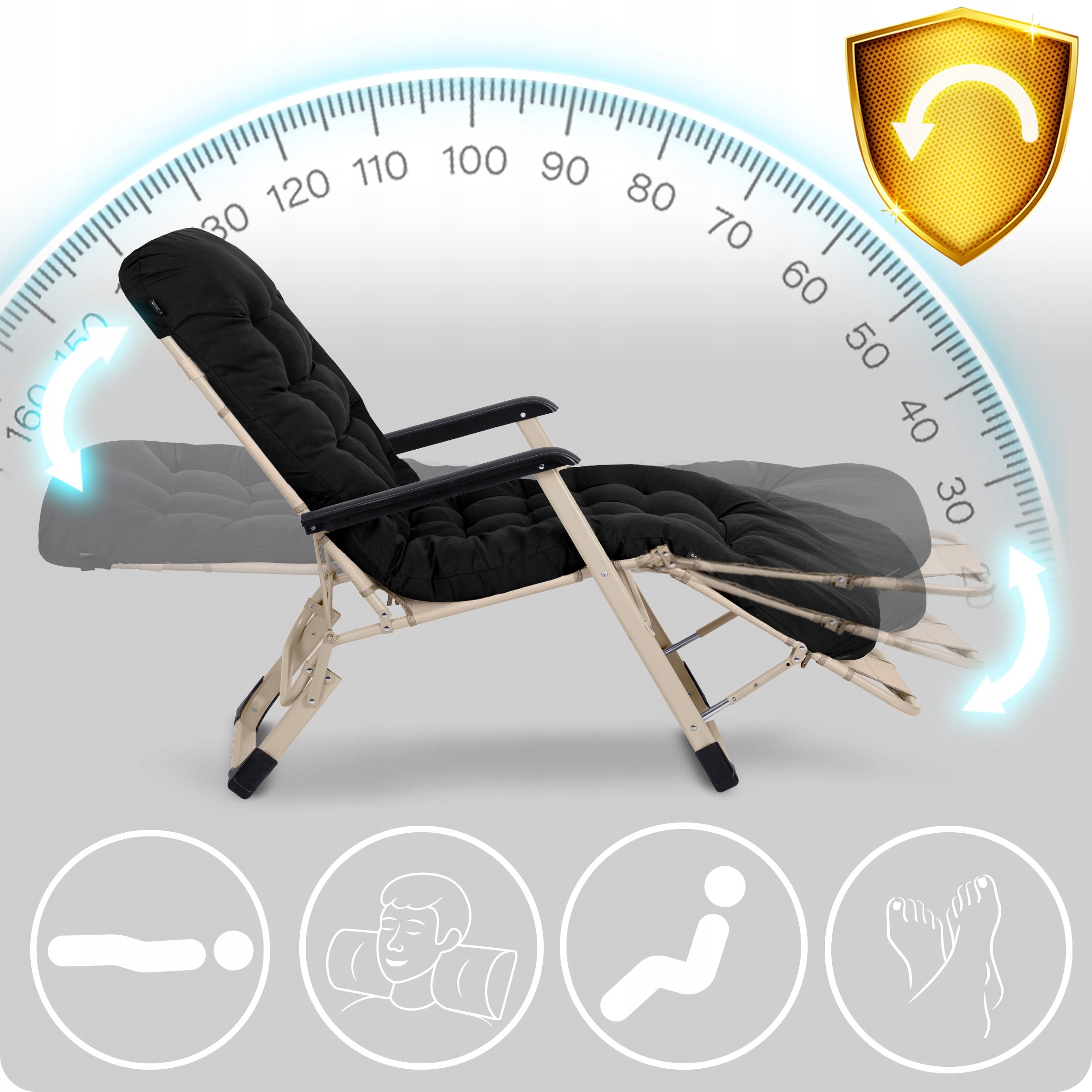 GARDEN LOUNGER BEACH CHAIR FOLDING CHAIR FOR GARDEN TERRACE Color black