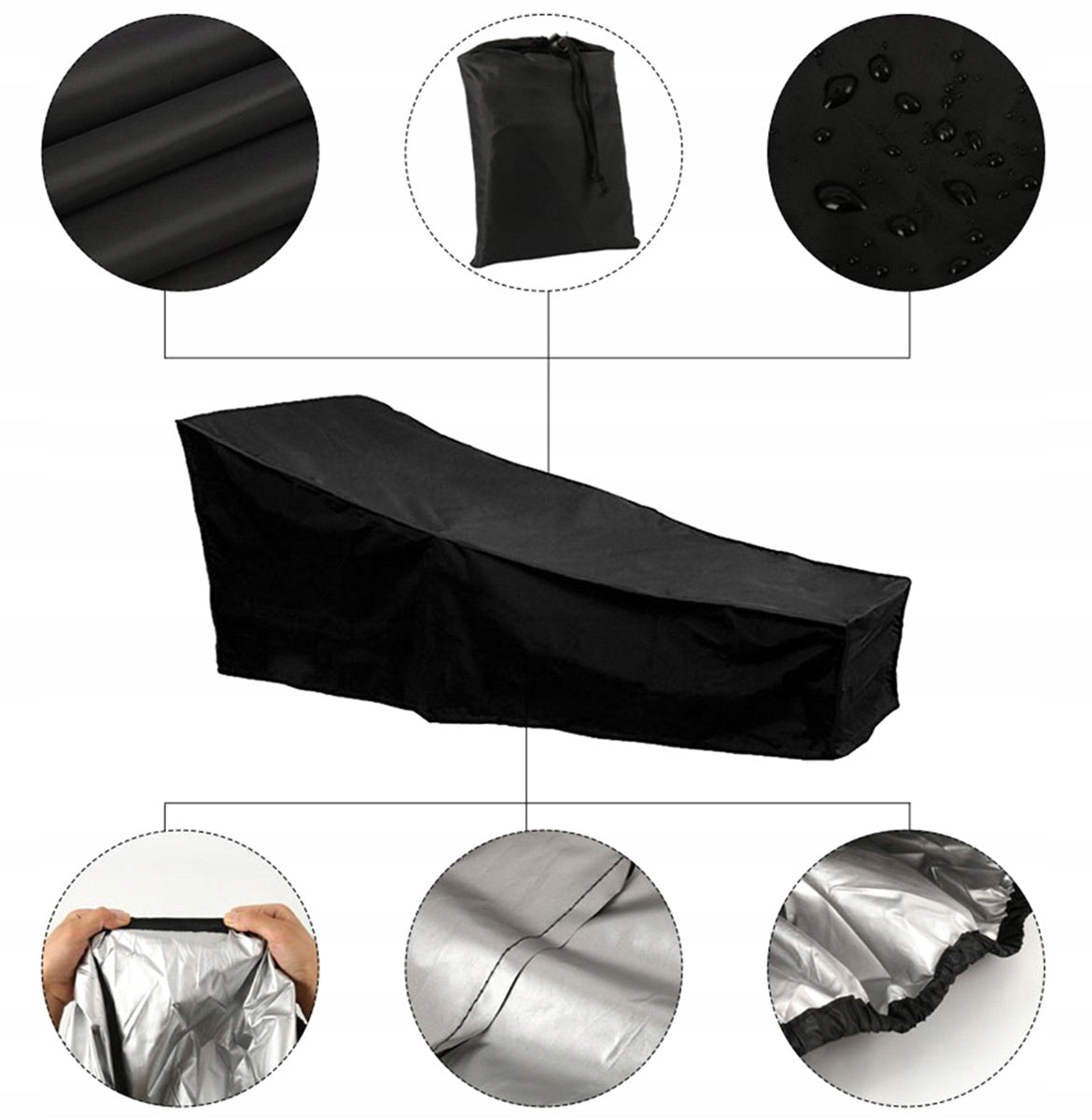 GARDEN LOUNGER COVER PROTECTIVE WATERPROOF CASE 210x75x80 AG698 Length 210 cm