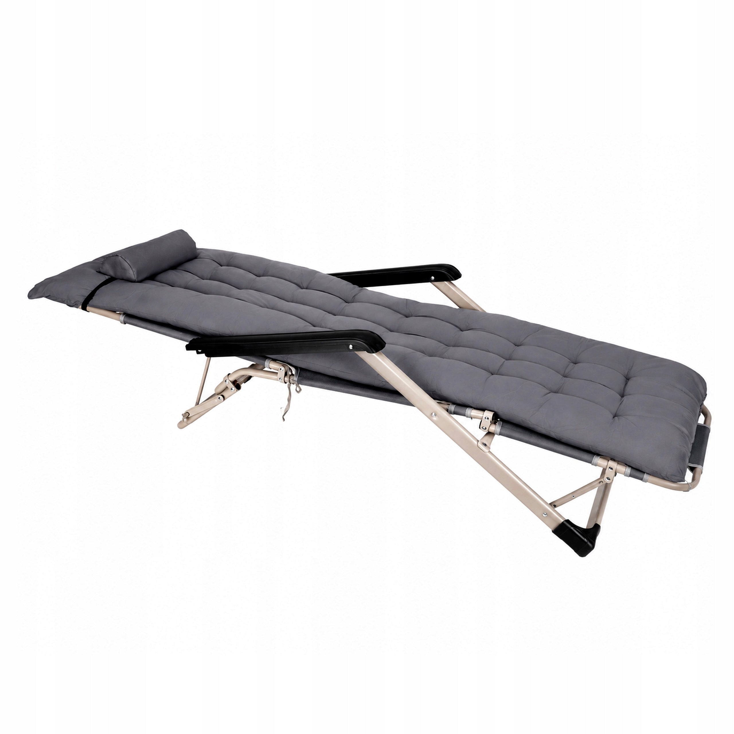 GARDEN LOUNGER FOLDING BEACH CHAIR HIKING COUCH GREY + PILLOW Packaging status original