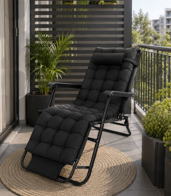 GARDEN LOUNGER GRAVITY BEACH CUSHION FOLDING BLACK ADJUSTABLE Packaging status original
