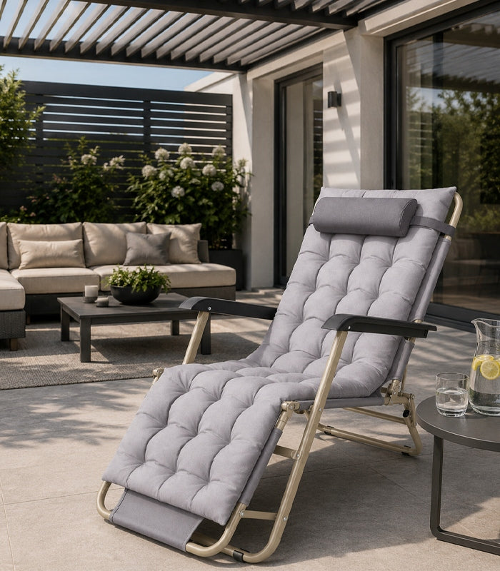 GARDEN LOUNGER GRAVITY BEACH CUSHION FOLDING GREY ADJUSTABLE Packaging status original