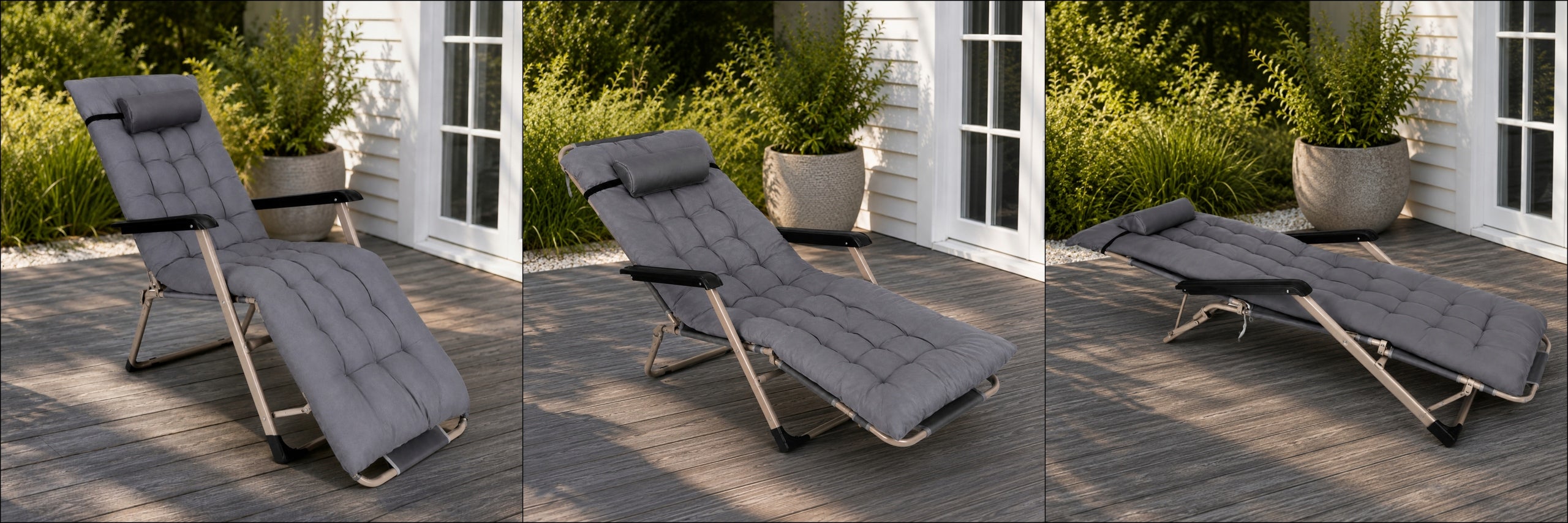 GARDEN LOUNGER HIKING BEACH FOLDING ARMRESTS cushion headrest Frame material metal