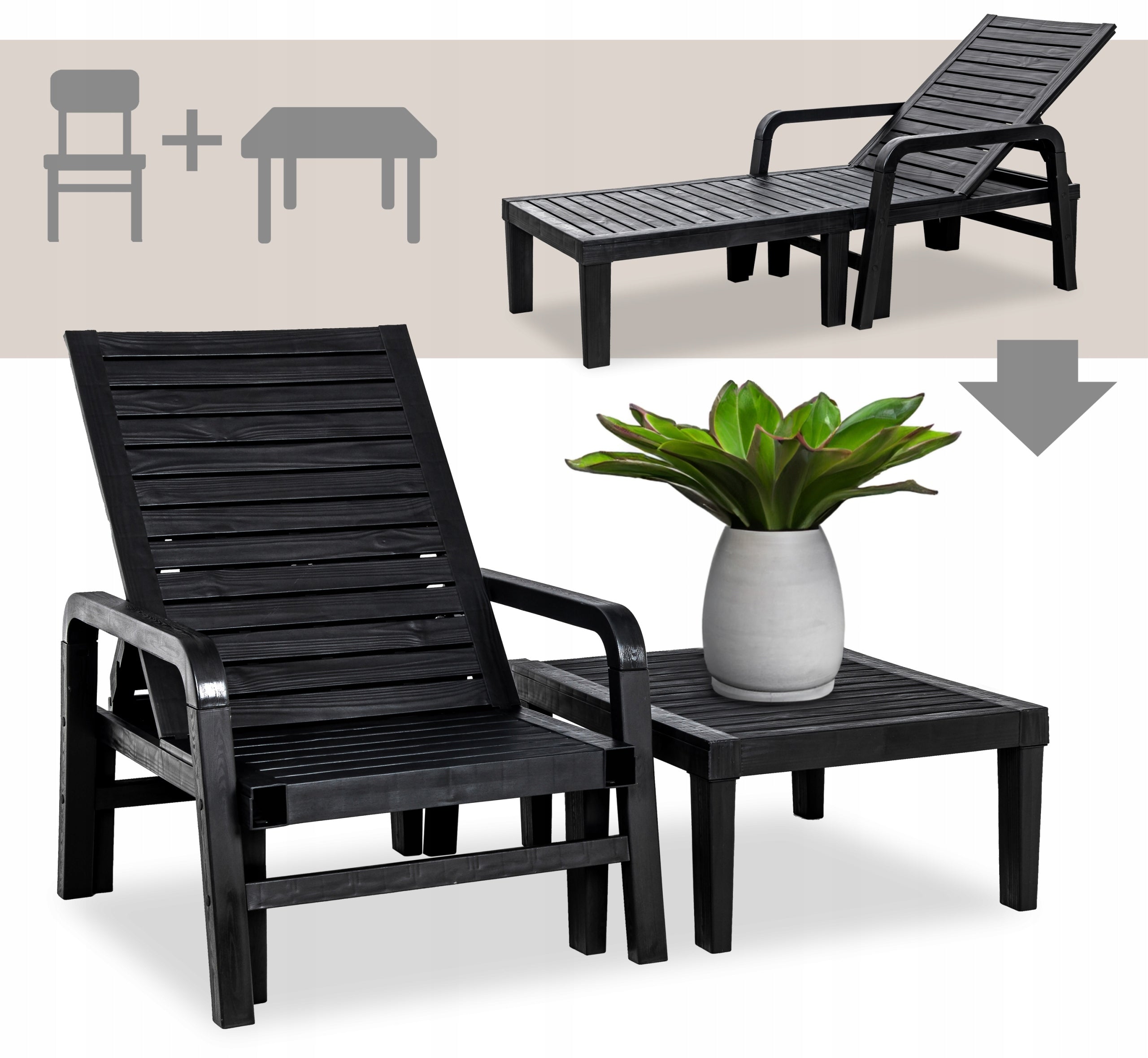 GARDEN LOUNGER POOL VITO adjustable beach TABLE couch BED armchair Model ST-605_VITO