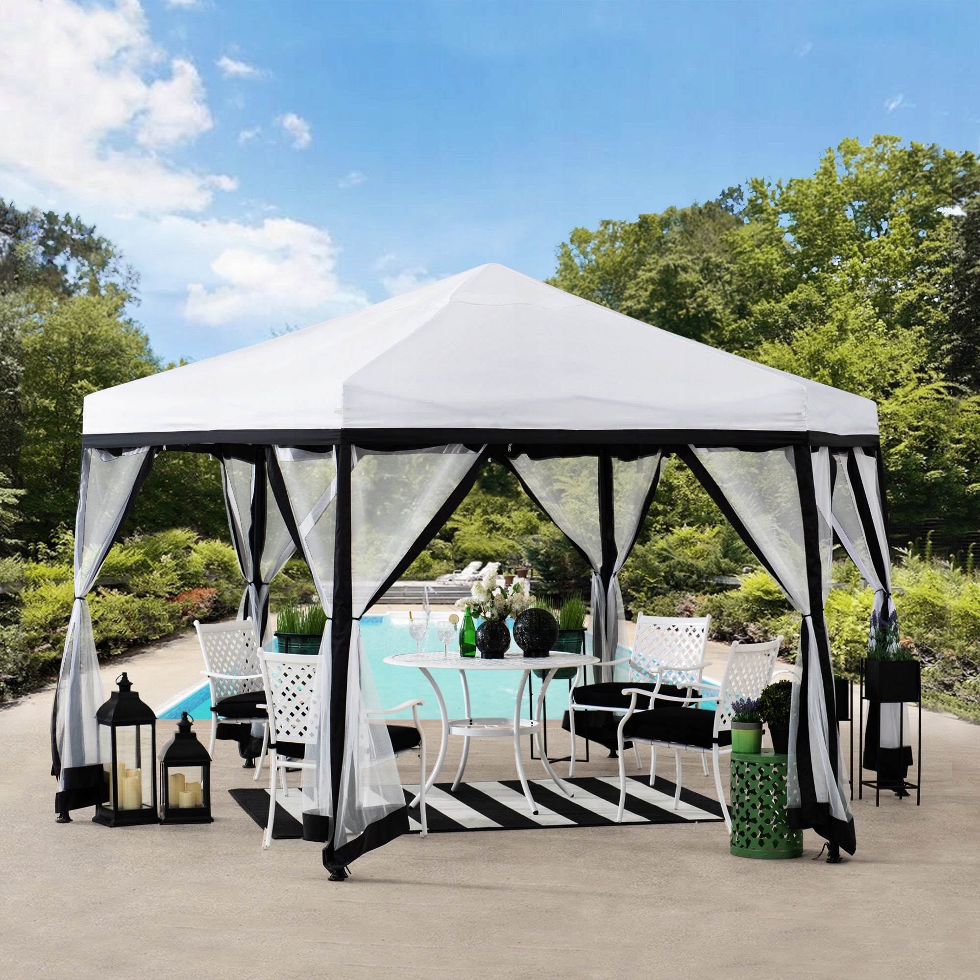 GARDEN PAVILION 340 cm TENT POP UP EXPRESS WHITE FOLDING ROUND EAN (GTIN) 0047793313405