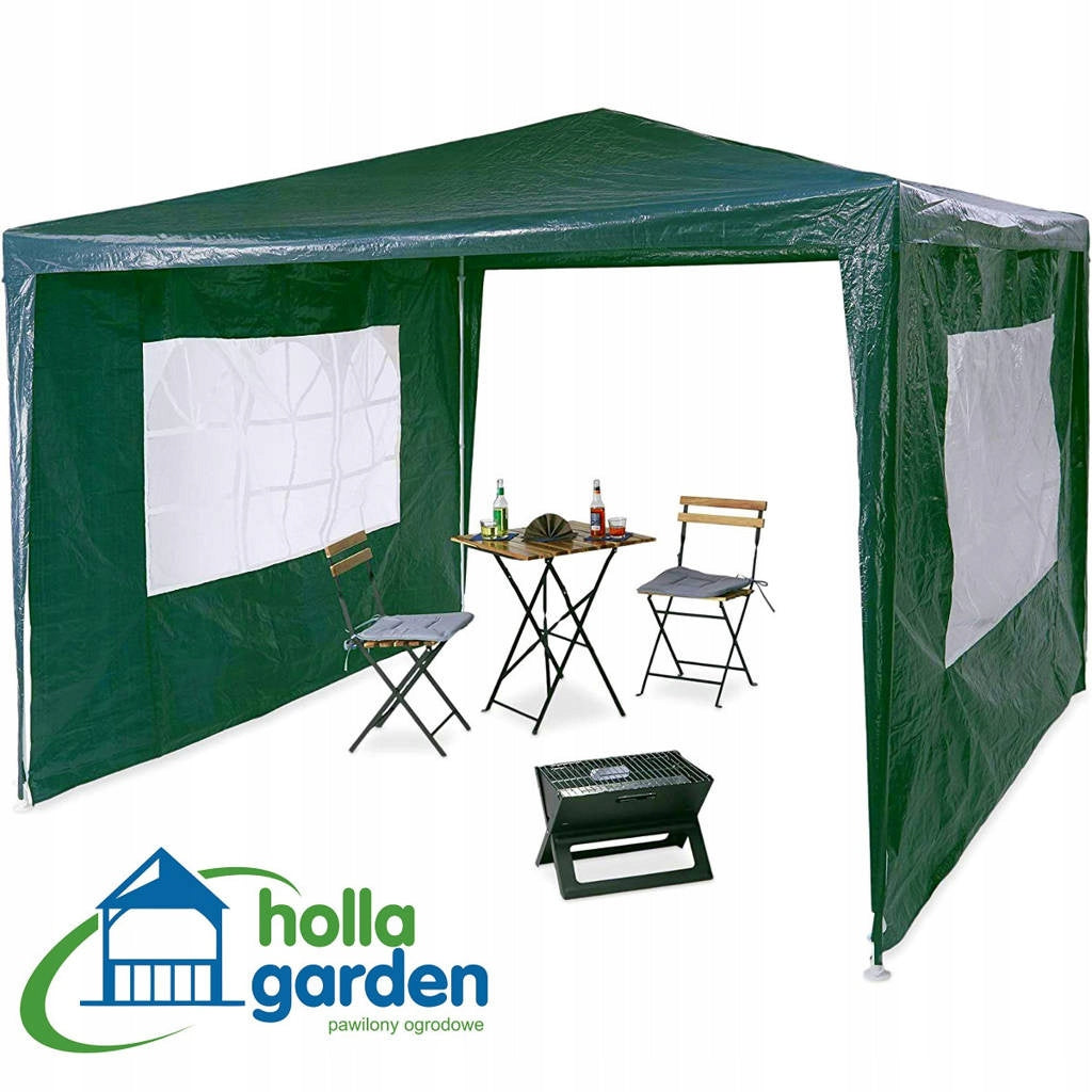 GARDEN PAVILION 3x3 m TENT GAZEBO 2 SIDE WALLS WINDOW GREEN Packaging status original