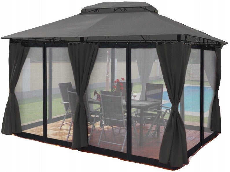 GARDEN PAVILION 3x4 GARDEN TENT LED MOSQUITO NET CURTAINS ANTHRACITE GAZEBO