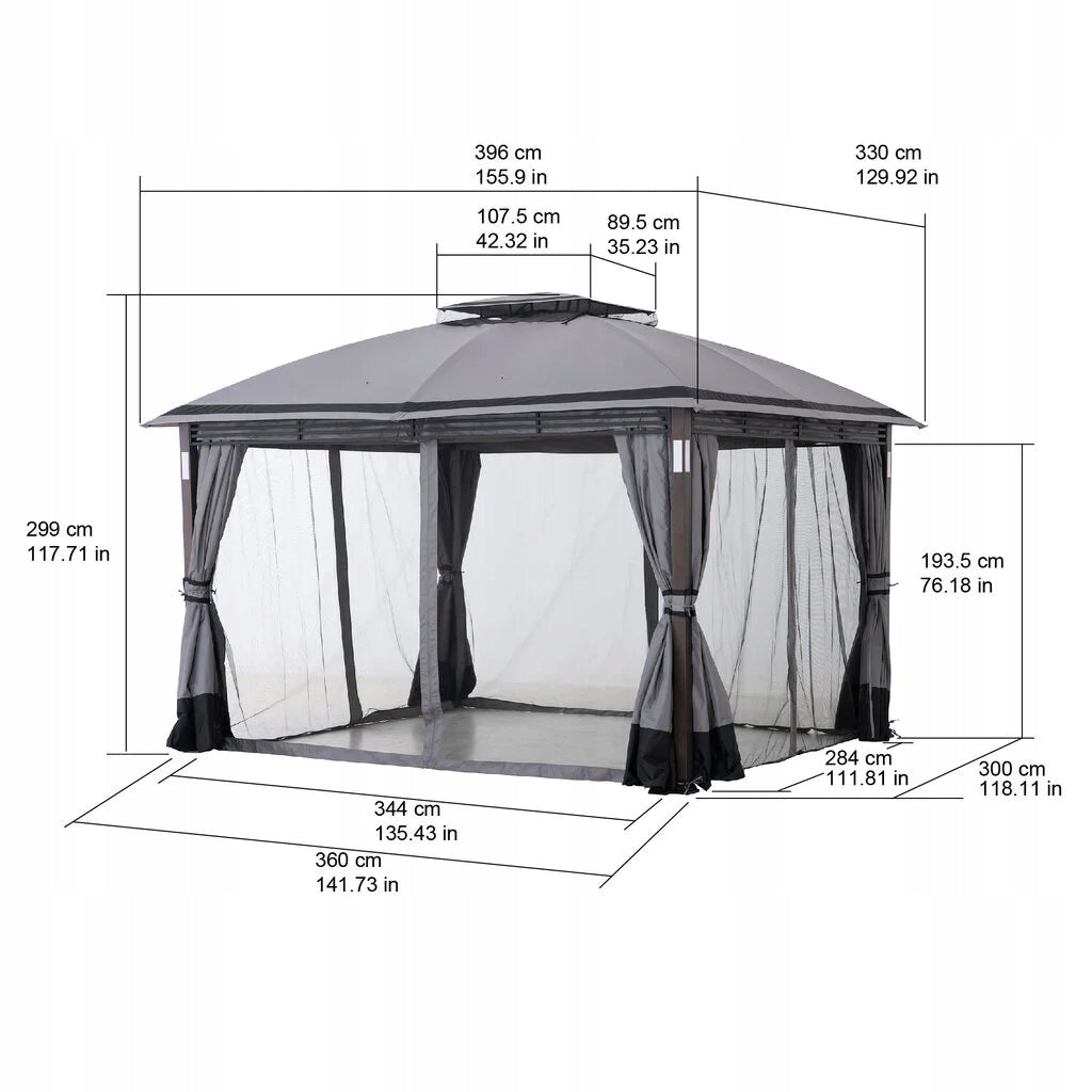 GARDEN PAVILION 3x4 TERRACE CANOPY GREY MOSQUITO NETS LED DELUXE CURTAINS Manufacturer no brand