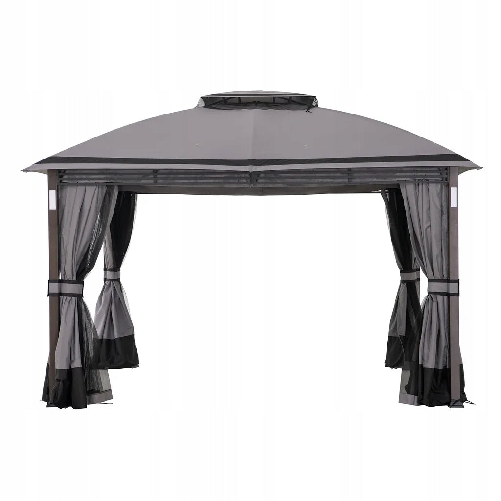 GARDEN PAVILION 3x4 TERRACE CANOPY GREY MOSQUITO NETS LED DELUXE CURTAINS