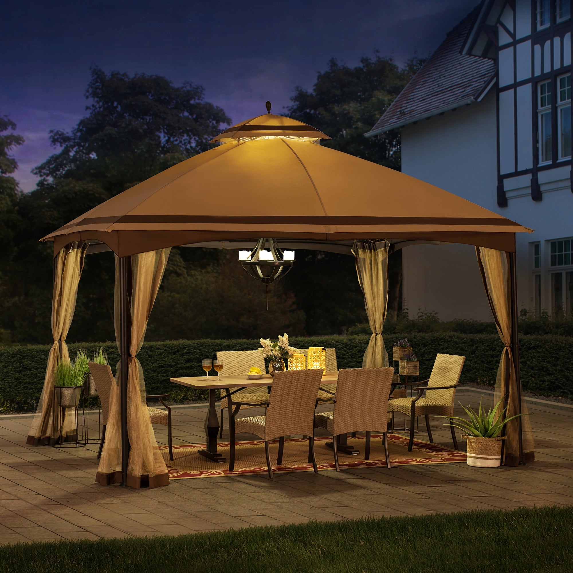 GARDEN PAVILION 3x4 m GARDEN TENT, MOSQUITO NET, BEIGE, STEEL FRAME Type pavilion