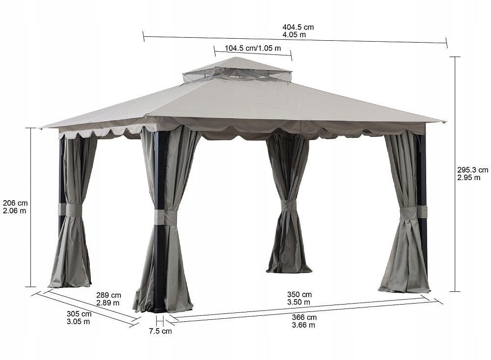 GARDEN PAVILION 3x4m TENT GREY GARDEN MOSQUITO NET CURTAINS GAZEBO Length 4.02 m