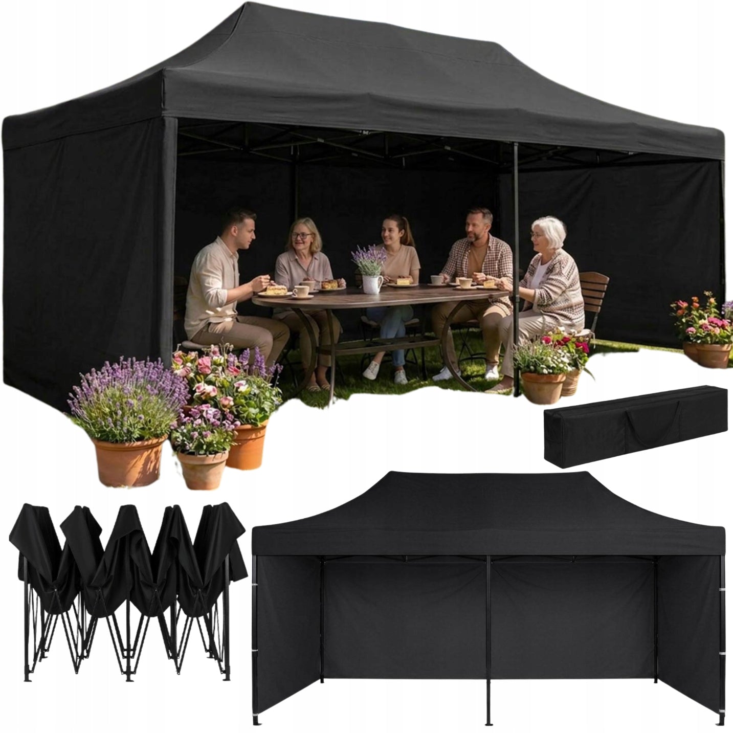 GARDEN PAVILION 3x6 M TRADE TENT EXPRESS AUTOMATIC BLACK