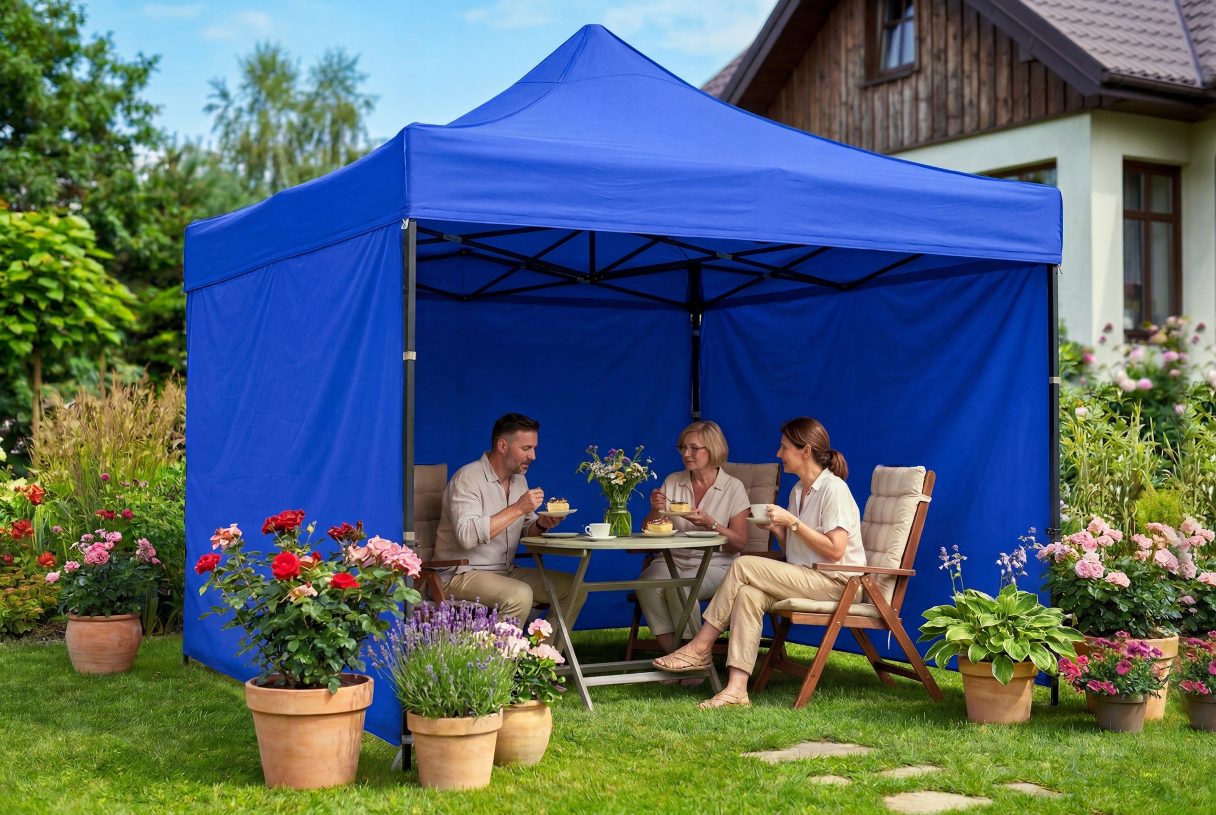 GARDEN PAVILION GAZEBO TRADE TENT PARTY 3x3x3m 3 WALLS PLONOS Manufacturer Plonos