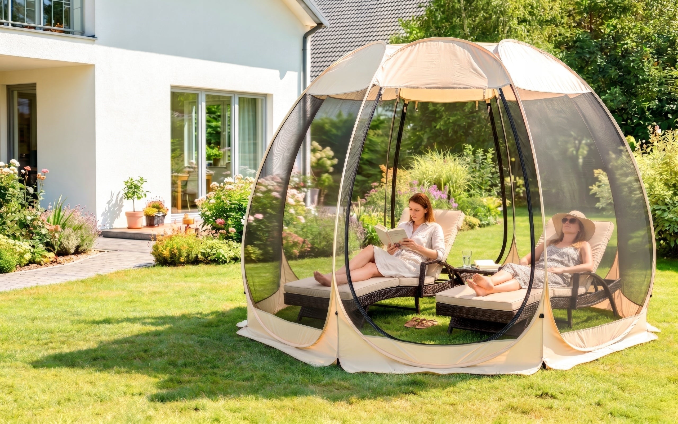 GARDEN PAVILION ROUND GAZEBO BEIGE WITH MOSQUITO NET CAMA 350 Number of side walls 8 walls
