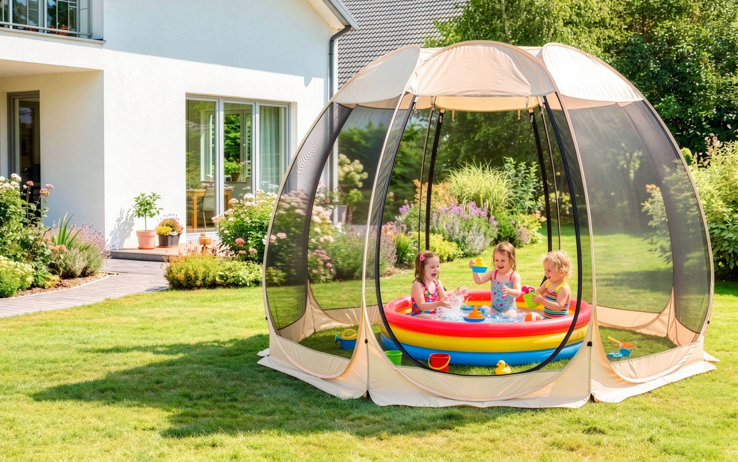 GARDEN PAVILION ROUND GAZEBO BEIGE WITH MOSQUITO NET CAMA 350 Type pavilion