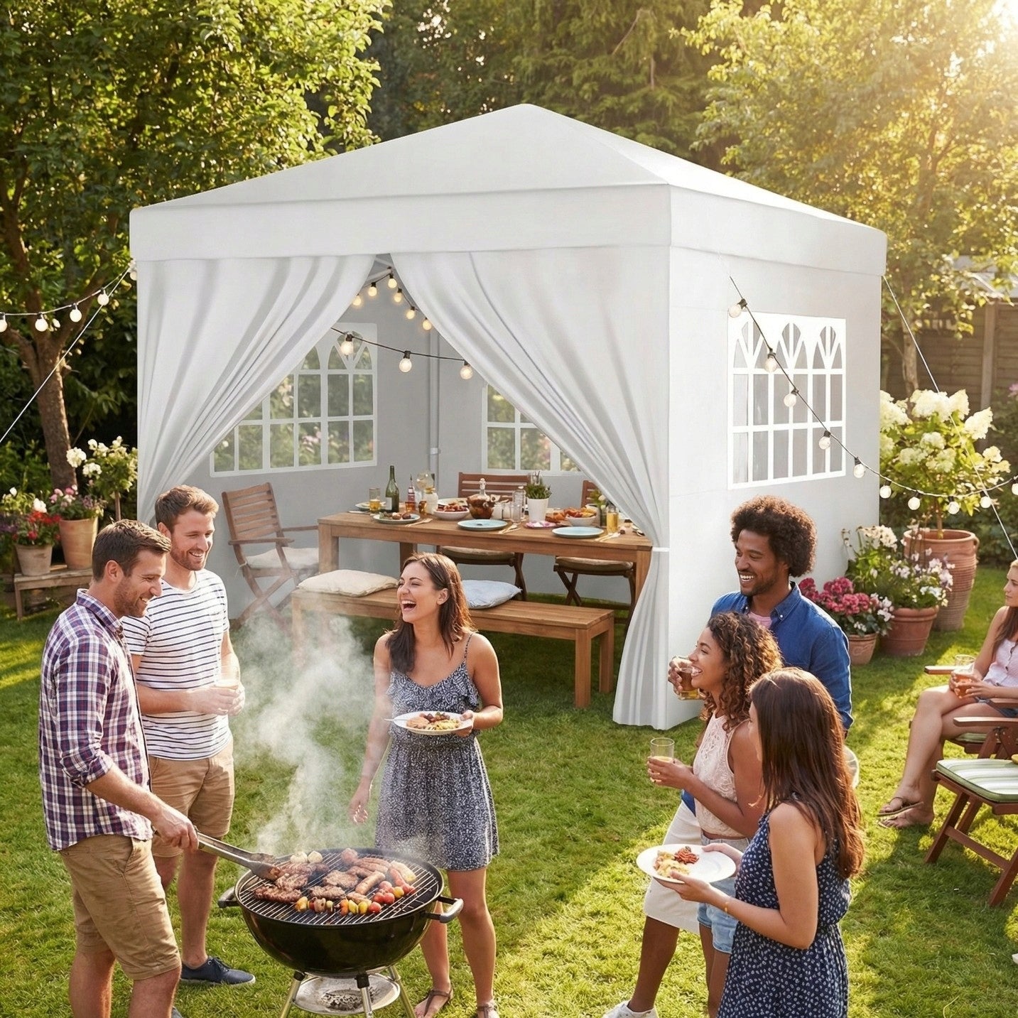 GARDEN PAVILION TENT 3x3 COMMERCIAL PARTY GAZEBO 4 SIDE WALLS WINDOWS Type pavilion