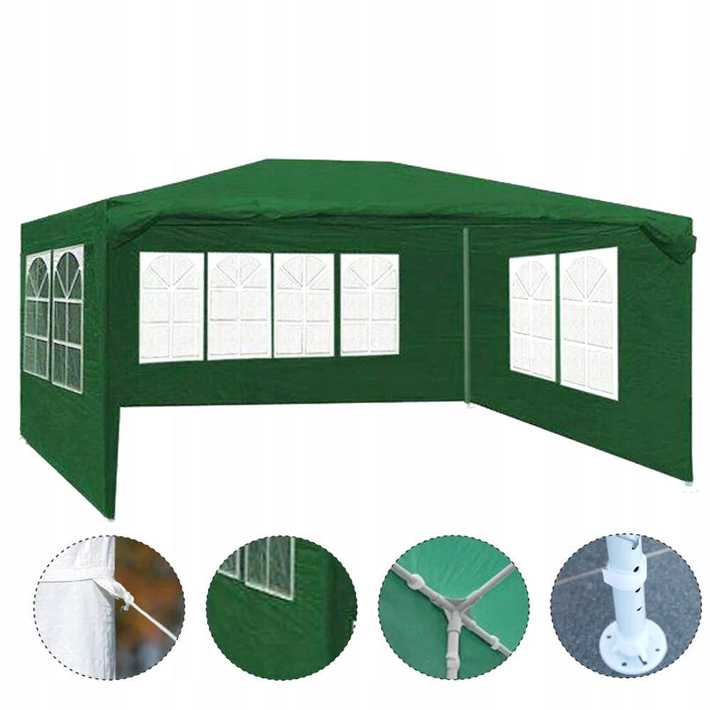 GARDEN PAVILION TENT COMMERCIAL GAZEBO 3x4 m + 4 WINDOW WALLS Length 4 m