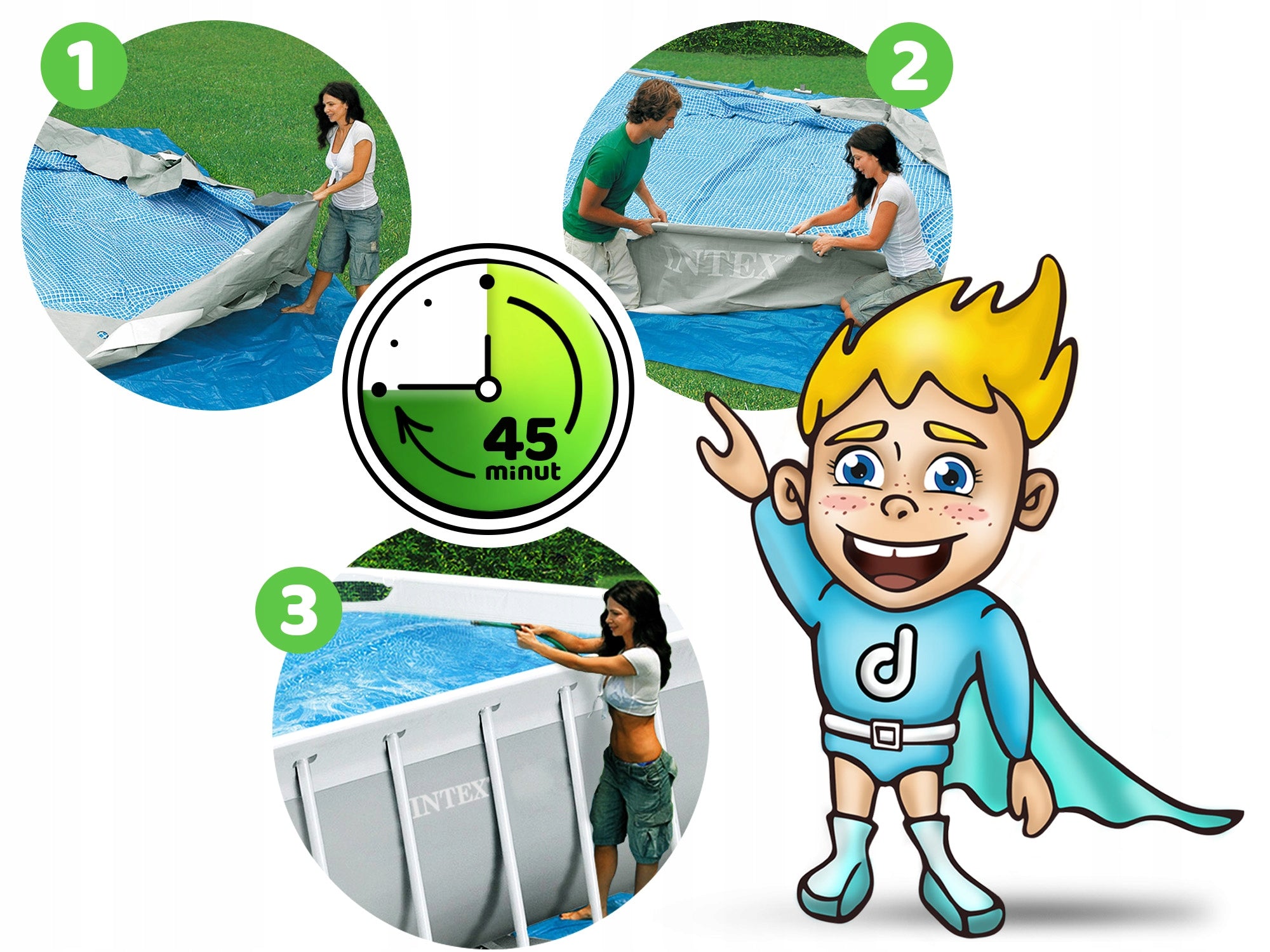 GARDEN POOL FRAME INTEX 300x175 18in1 SET Height 80 cm