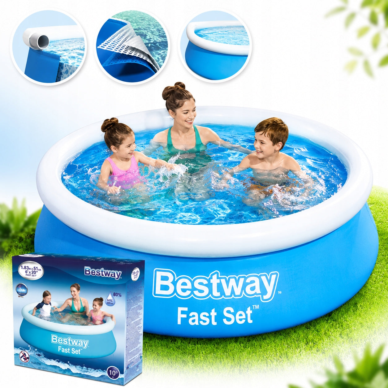 GARDEN POOL INFLATABLE EXPANSION FOR CHILDREN ROUND BESTWAY 183x51CM STRONG