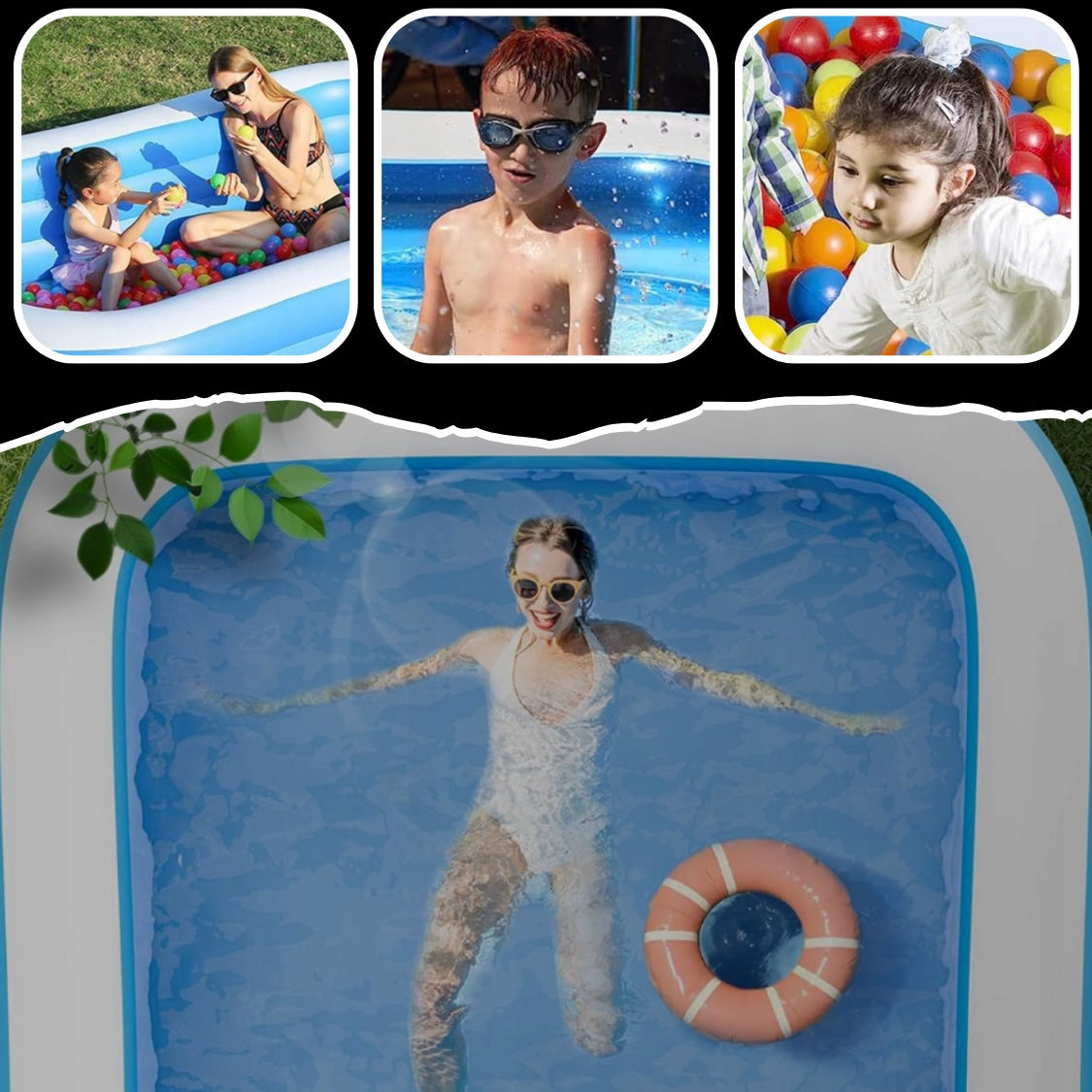 GARDEN POOL INFLATABLE LARGE FAMILY RECTANGULAR FOR GARDEN 265x183 + 2 PATCHES Length 265 cm