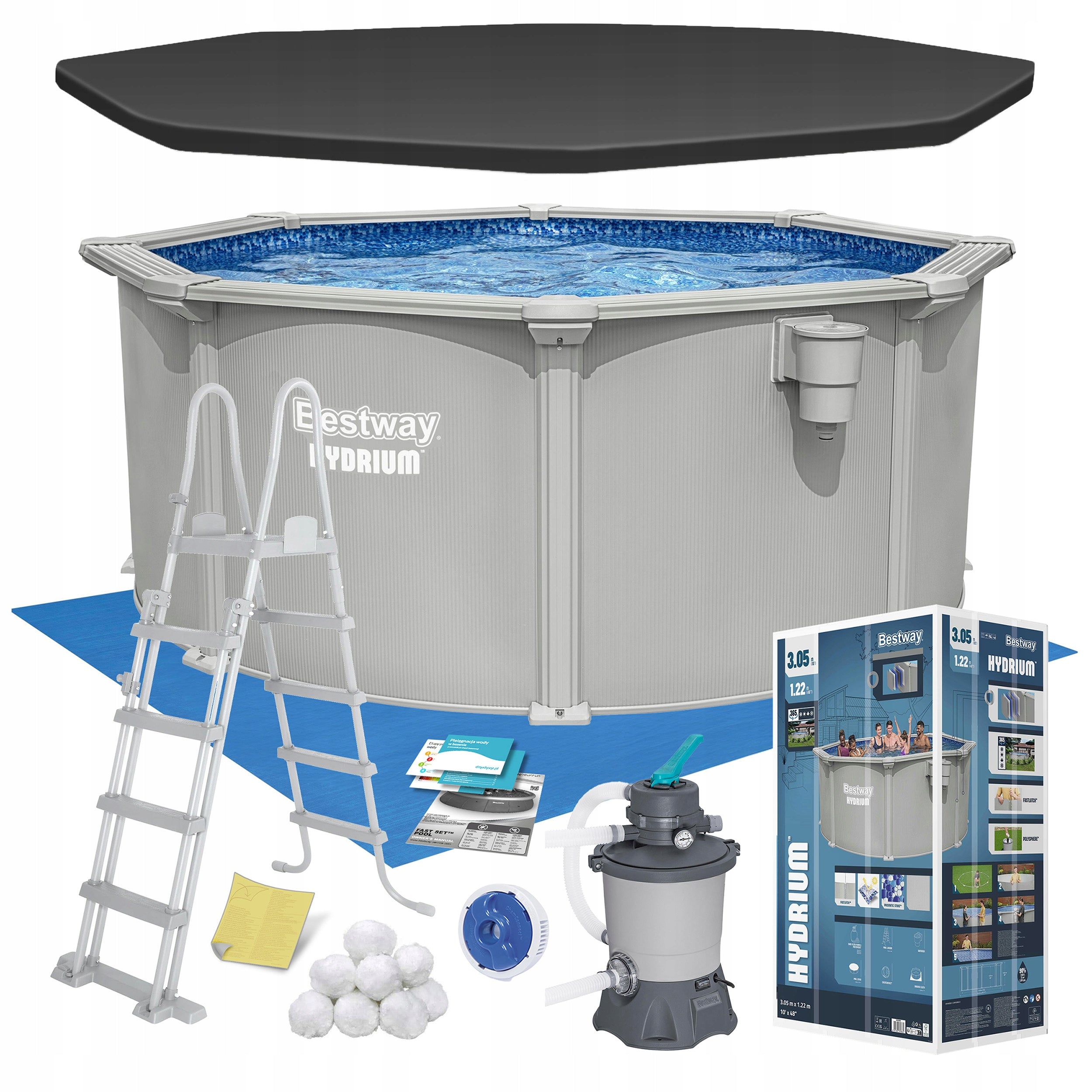 GARDEN POOL PANEL YEAR-ROUND HYDRAUM 305x122 cm BESTWAY SET 13in1