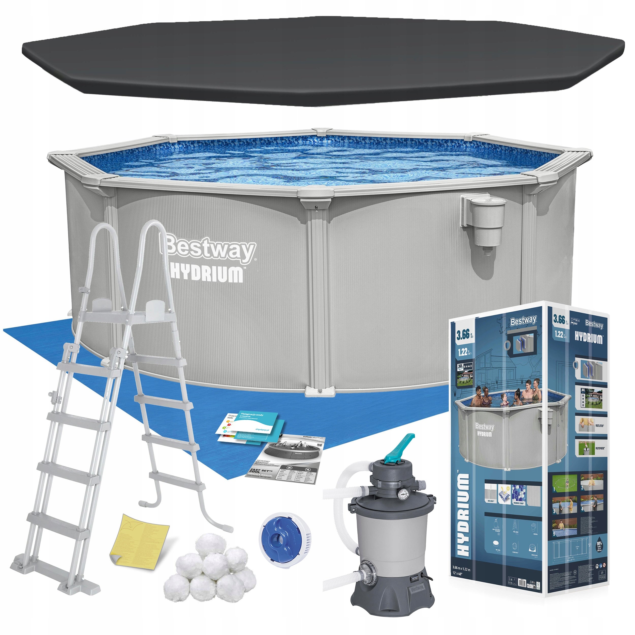 GARDEN POOL PANEL YEAR-ROUND HYDRAUM 366x122 cm BESTWAY SET 13in1