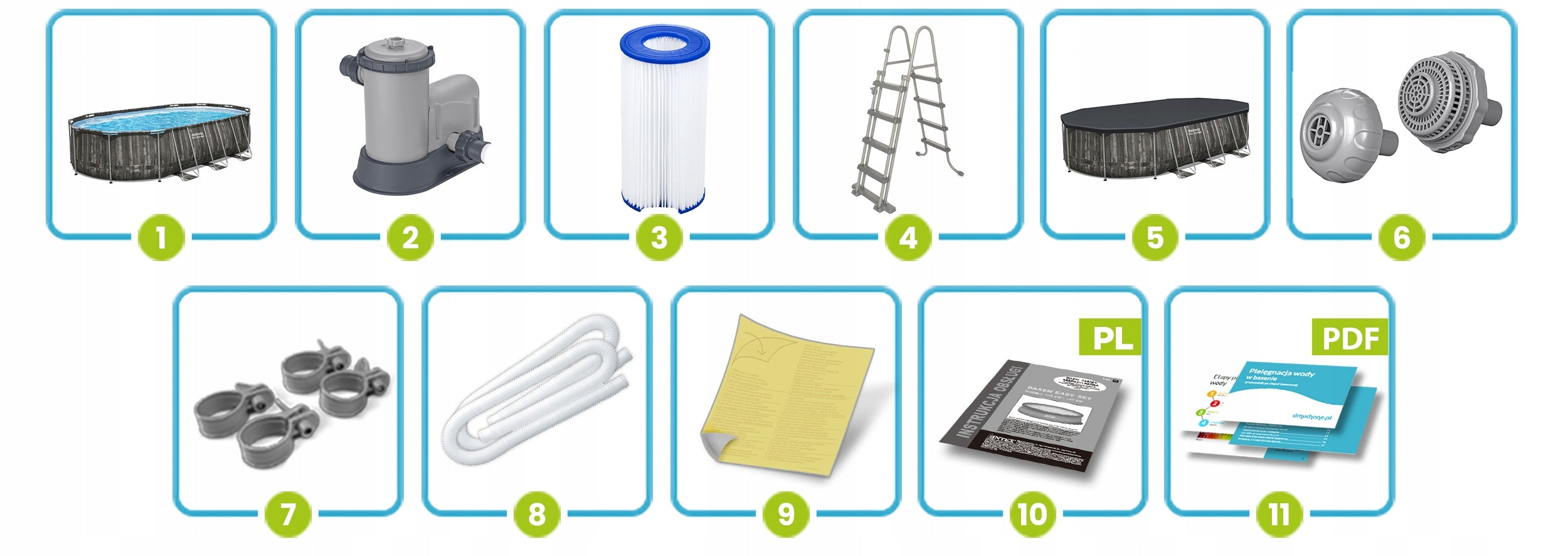 GARDEN POOL RACK 610x366x122cm OVAL BESTWAY SET 11in1 Manufacturer code 5611R model 2025
