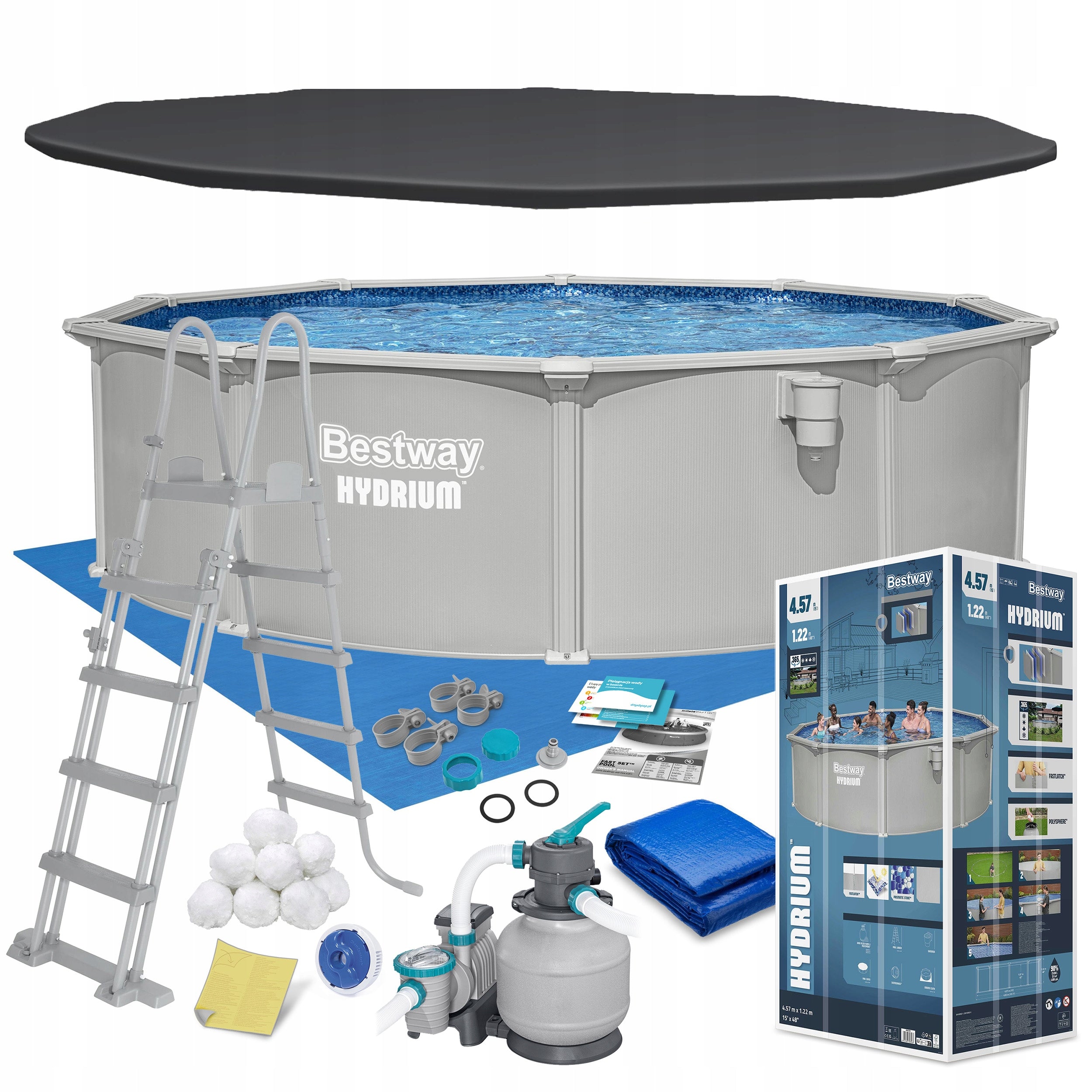 GARDEN POOL YEAR-ROUND PANEL HYDRAUM 457x122 cm BESTWAY SET 13in1