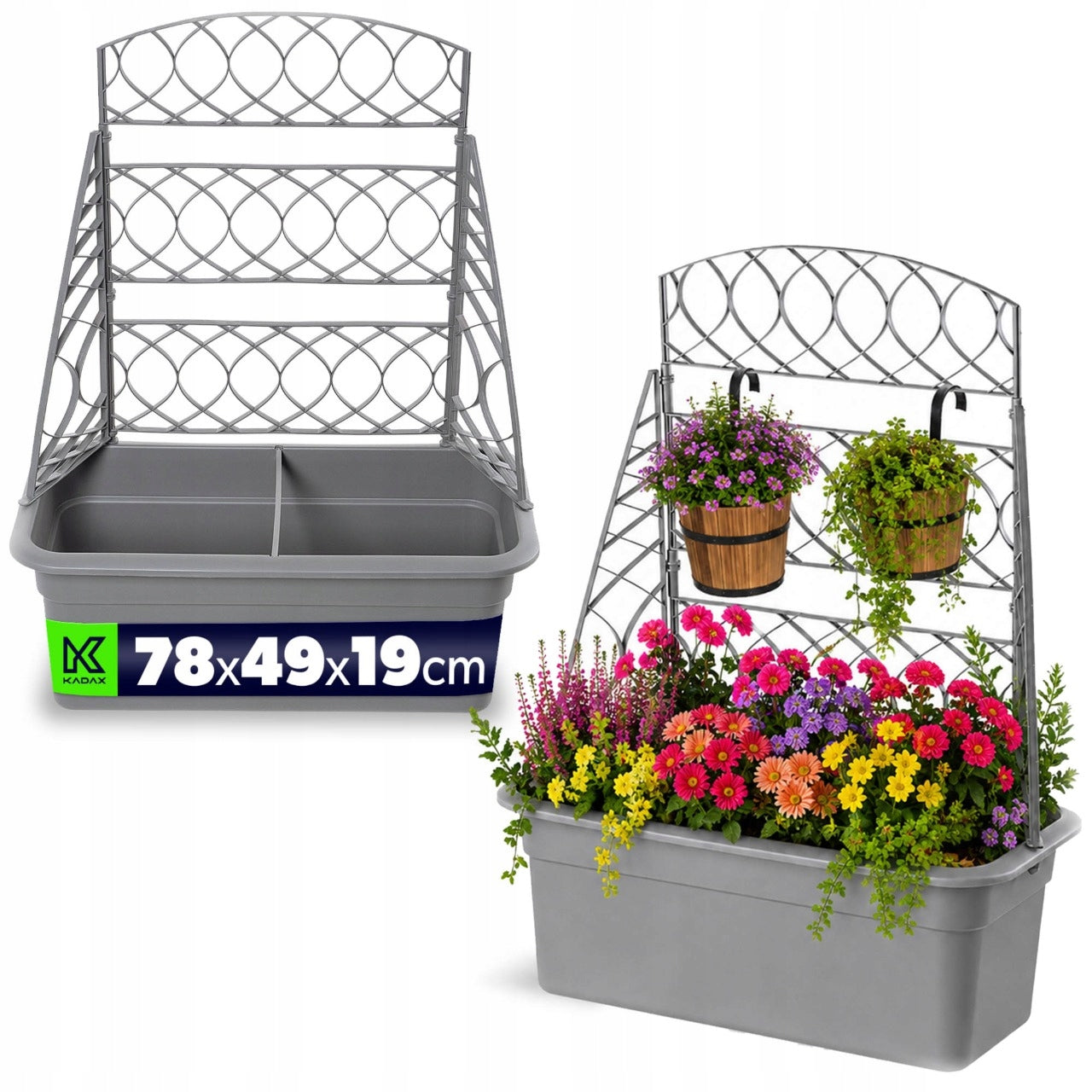 GARDEN POT WITH PERGOLA 78cm FLOWER POT COVER FLOWERBED GREY