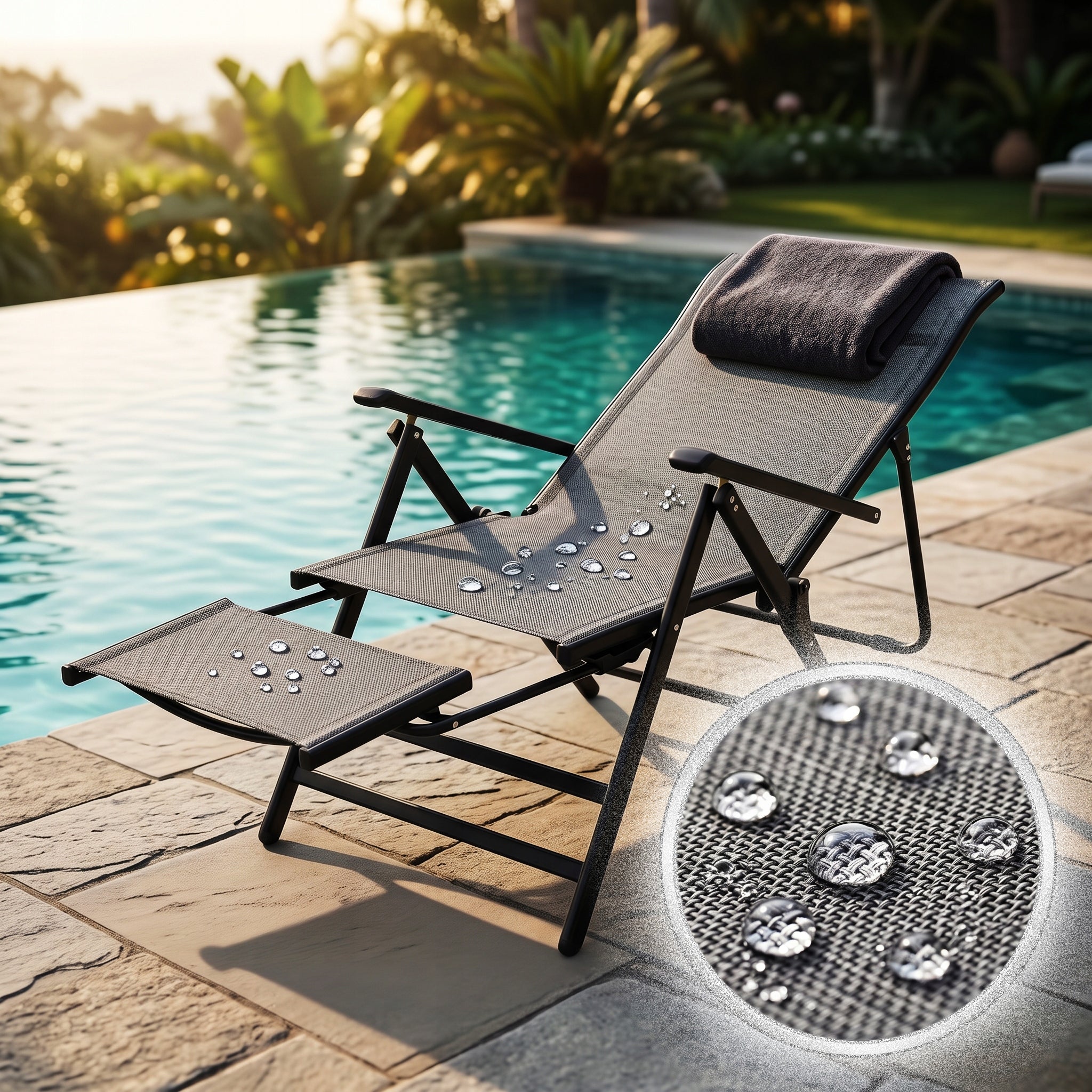 GARDEN Pool Lounger FOLDING BEACH HIKING CHAIR FOOTREST COUCH Brand Gotel