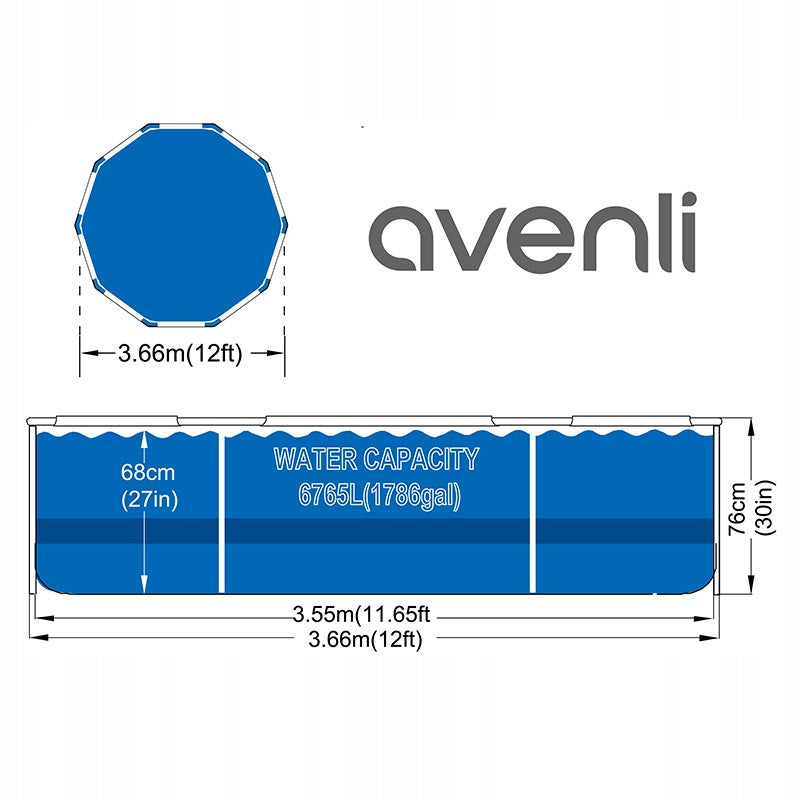 GARDEN RACK POOL ROUND AVENLI STONY WITH PUMP 366x76 CM SET 9in1 Brand Avenli