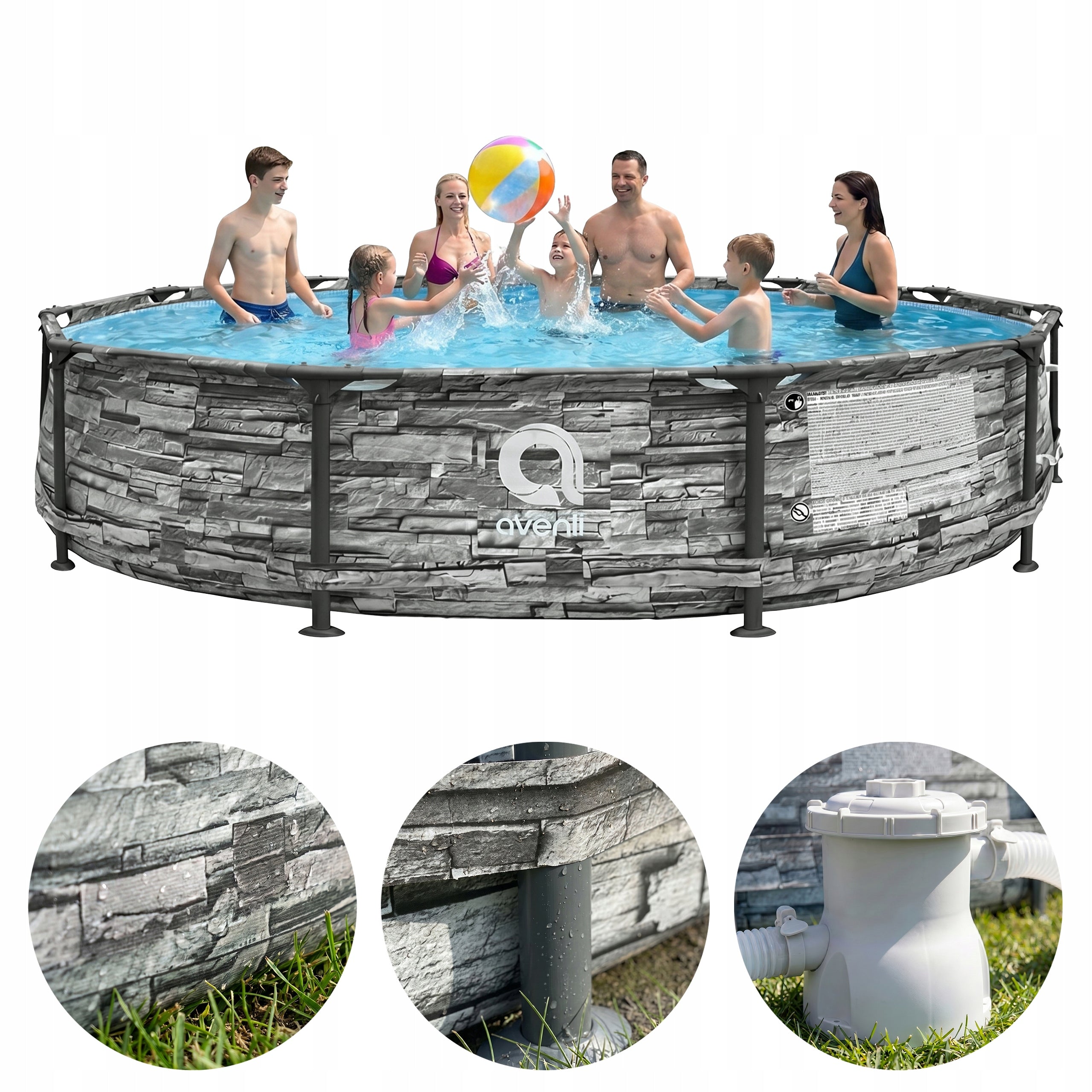 GARDEN RACK POOL ROUND AVENLI STONY WITH PUMP 366x76 CM SET 9in1