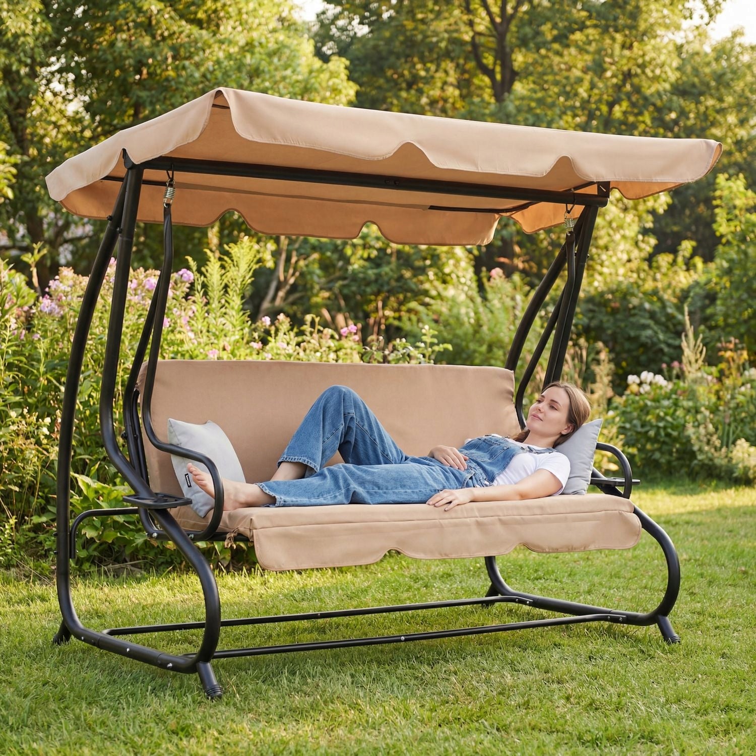 GARDEN SWING 3 PERSON FREESTANDING ROCKING FOLDING PILLOWS LUVERNO Manufacturer Luverno