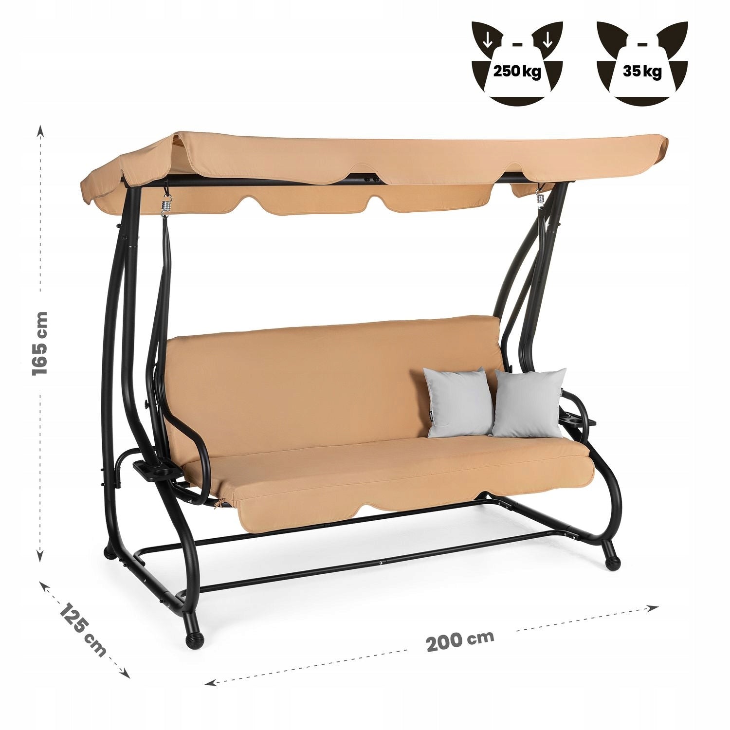 GARDEN SWING 3 PERSON FREESTANDING ROCKING FOLDING PILLOWS LUVERNO Seat length 165 cm
