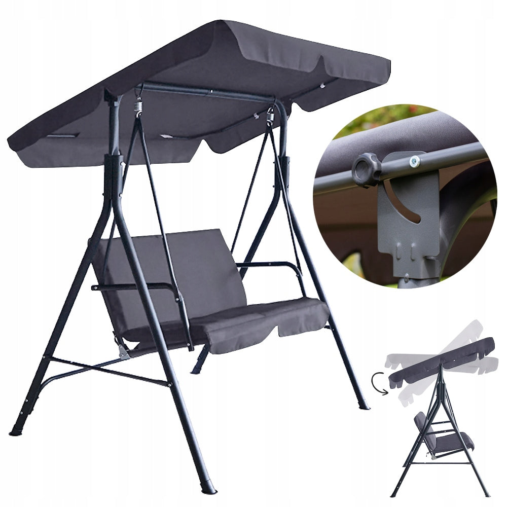 GARDEN SWING 3-SEAT ROCKING BENCH ADJUSTABLE CANOPY CUSHION XXL
