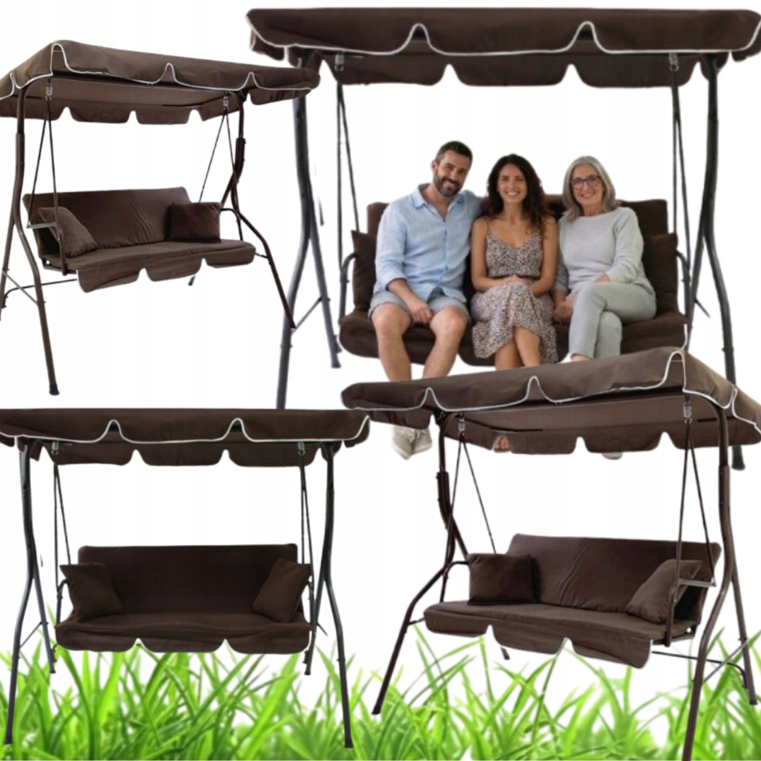 GARDEN SWING 3-SEATER MTG 4003A FREESTANDING WITH VISOR – BROWN